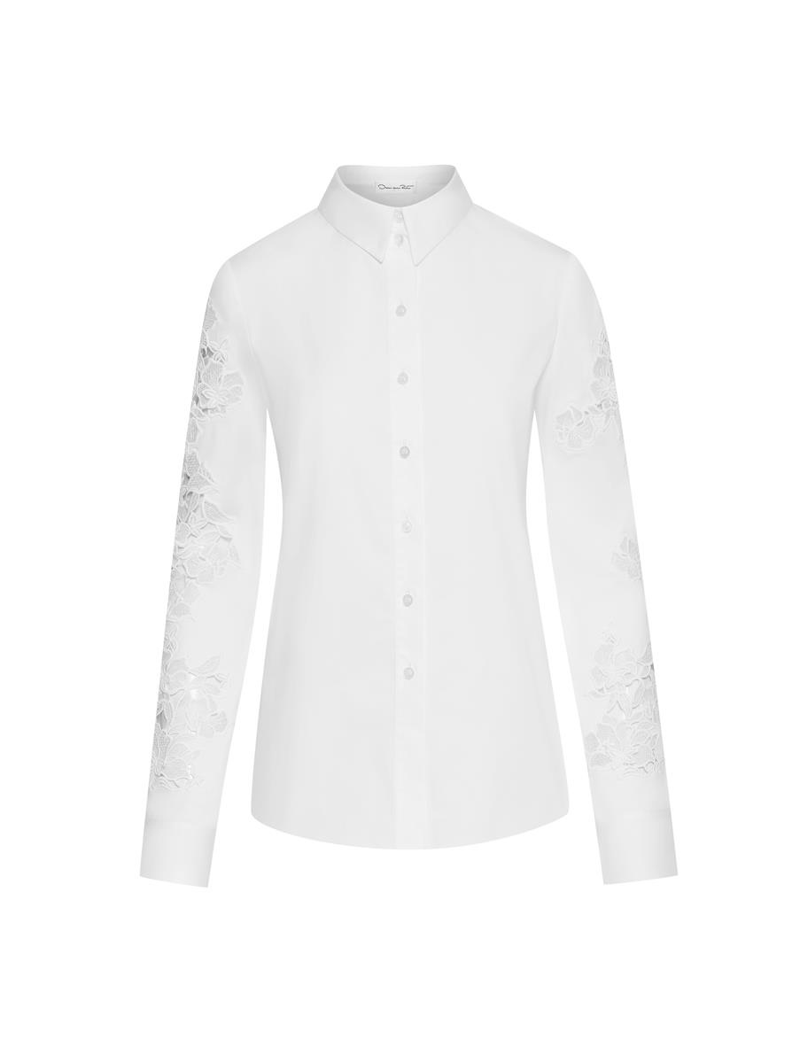 GUIPURE LACE LONG SLEEVE COTTON BLOUSE - 1