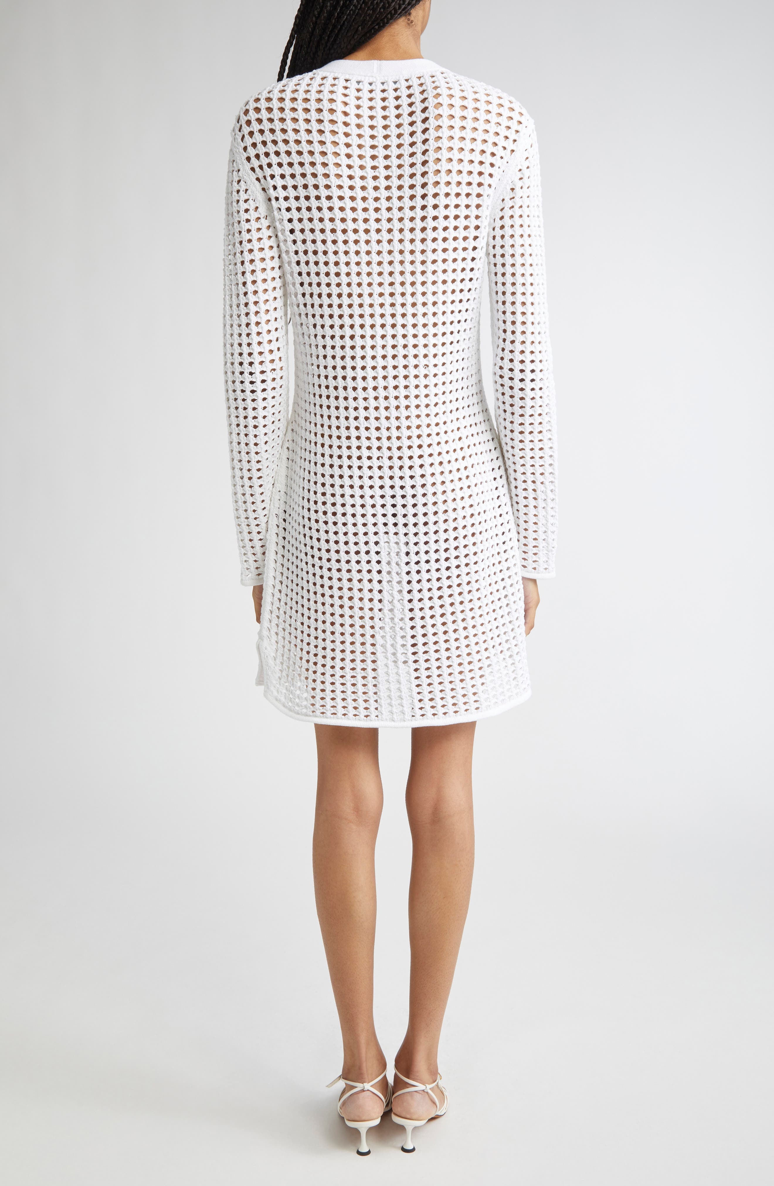 Proenza Schouler Micah Long Sleeve Open Knit Sweater Dress in Off White at Nordstrom - 2