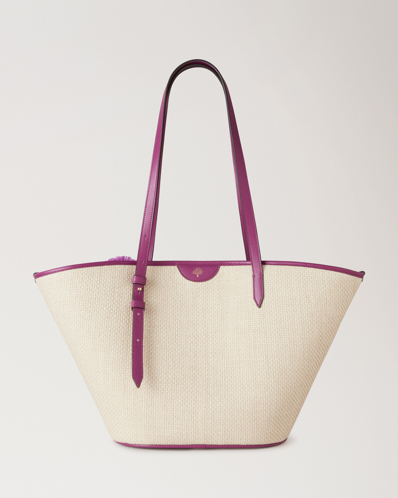 Basket Tote Orchid Bloom Raffia & Pom Poms 3