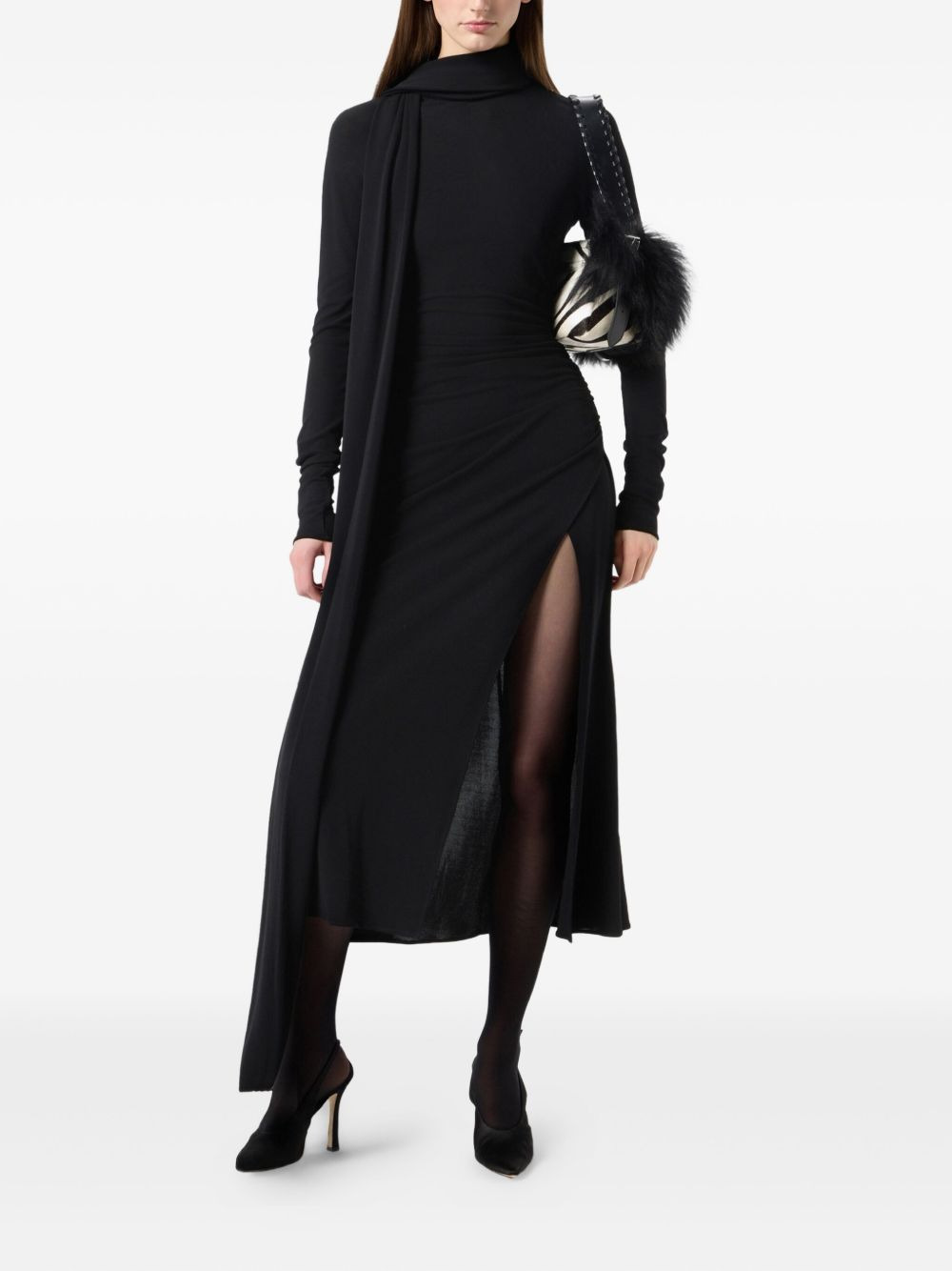 high-neck draped midi dress - 3