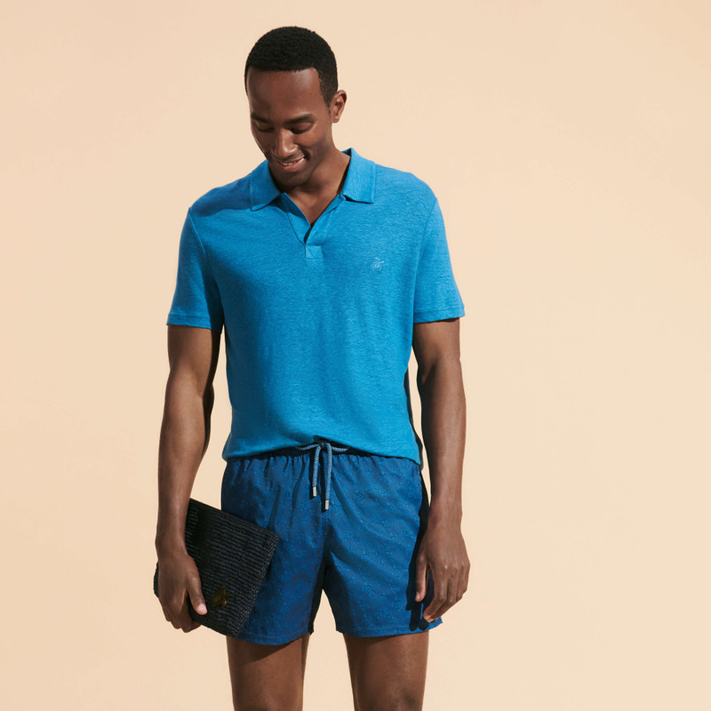 Men Linen Jersey Polo Solid 5