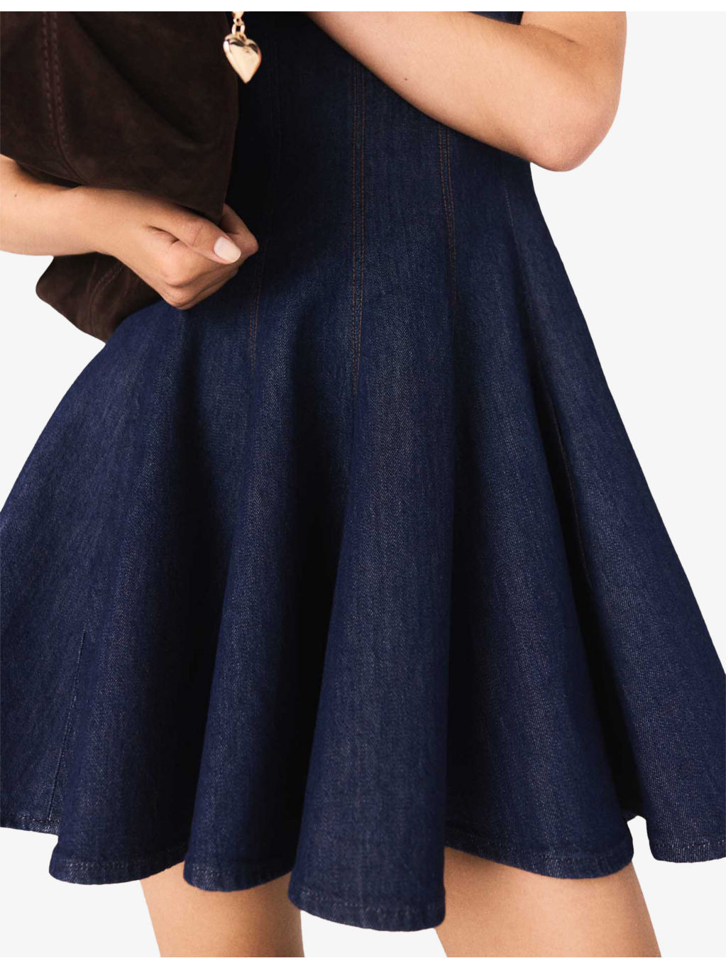 Round-Neck Flared-Skirt Stretch-Denim Mini Dress - 5