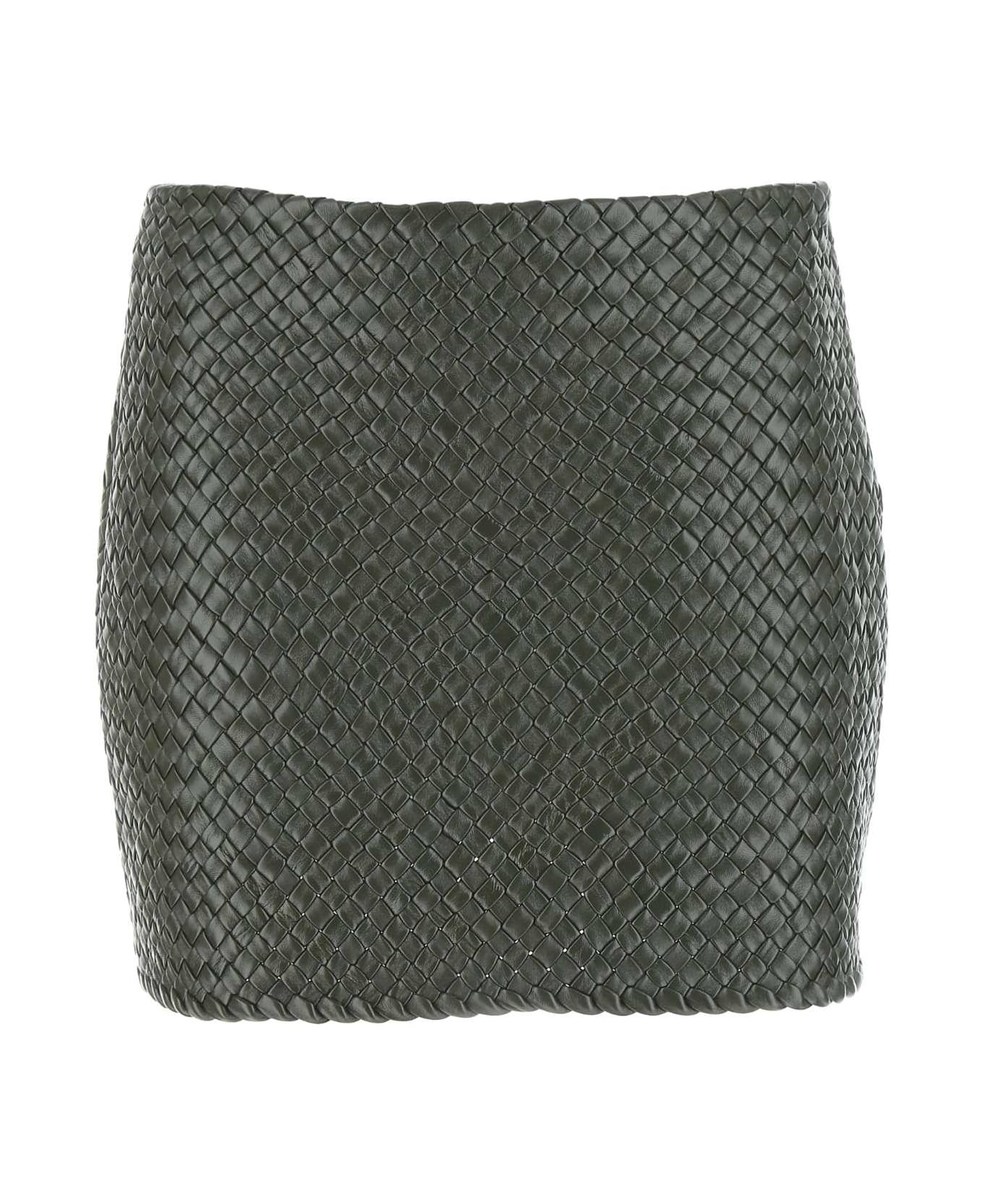 Army Green Leather Mini Skirt - 1