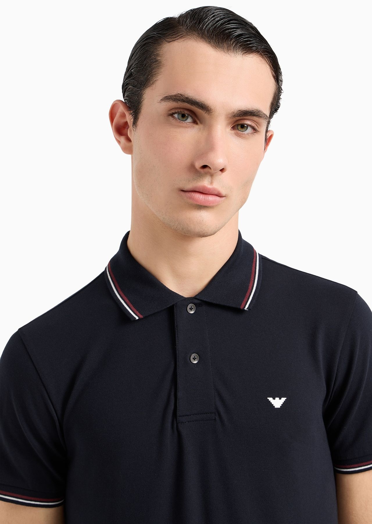 Slim-fit stretch piqué polo shirt with micro eagle - 6