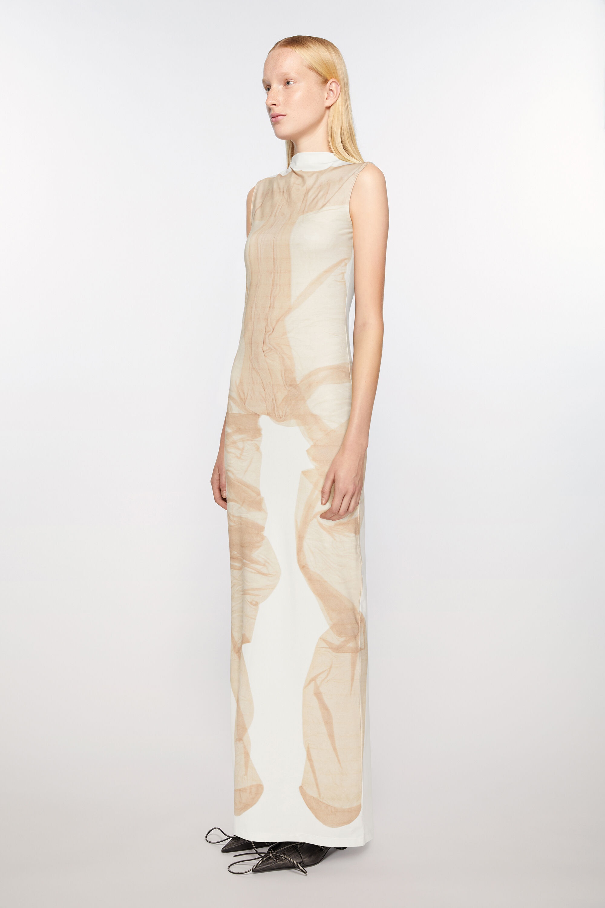 Print long dress - White/beige - 3