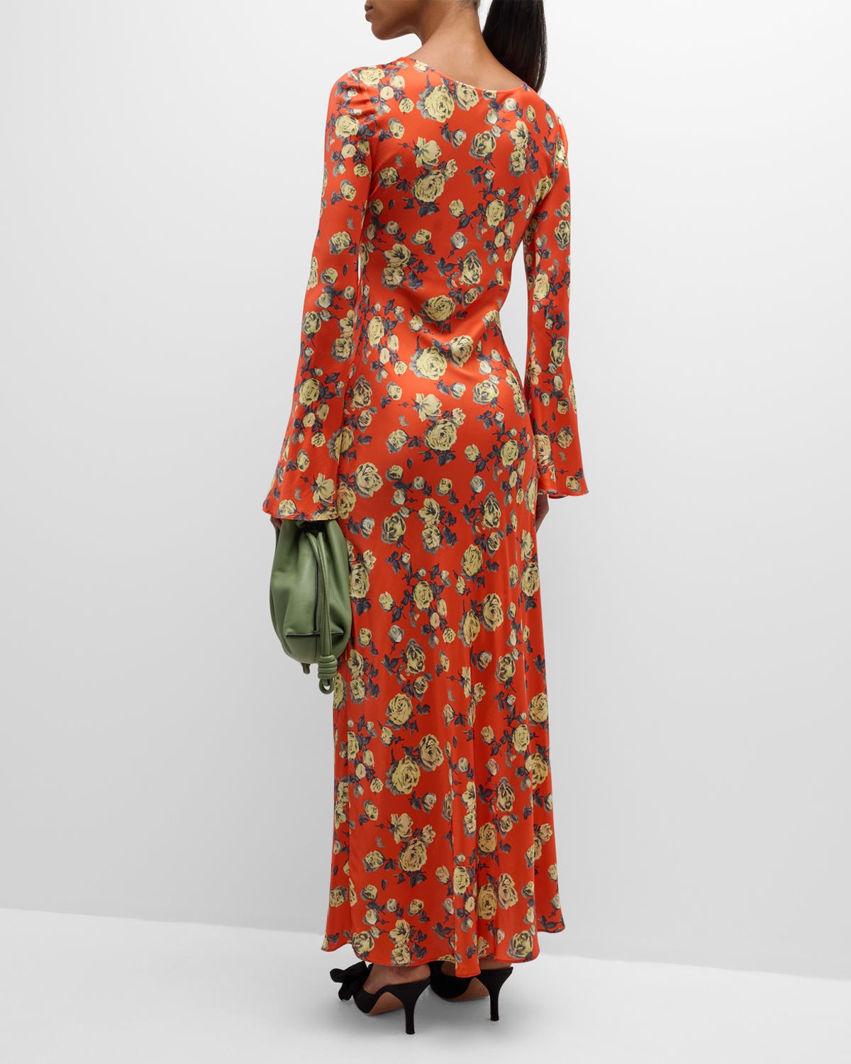 Floral Satin Maxi Dress - 3