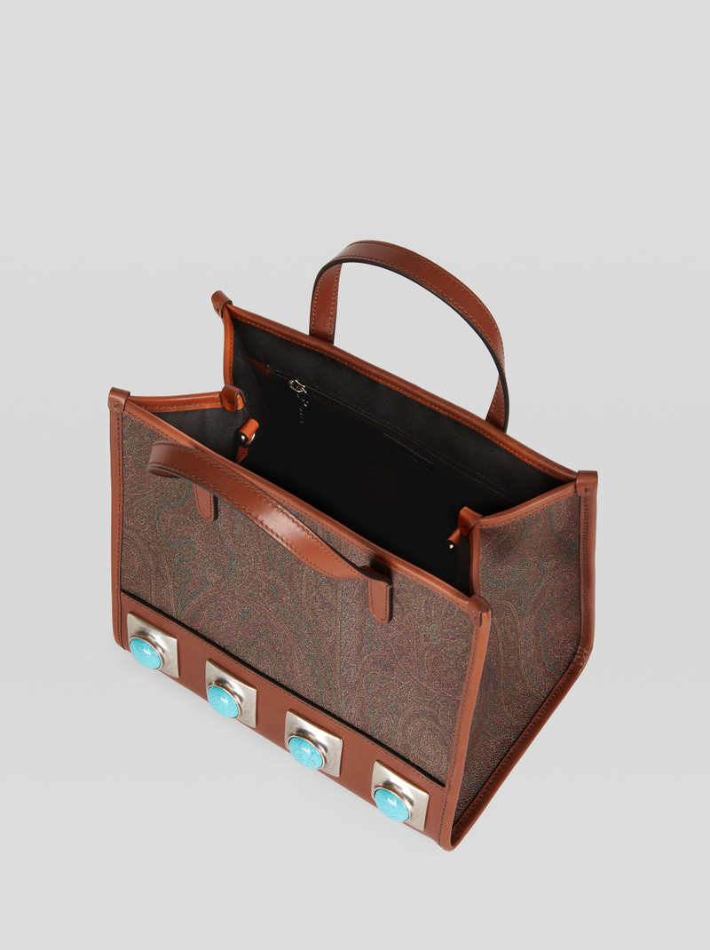 PAISLEY CROWN ME SHOPPING BAG WITH TURQUOISE STUDS 4