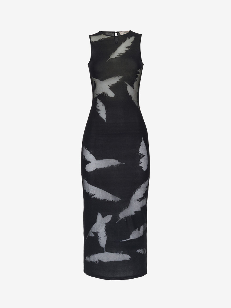 Women's Feather Intarsia Pencil Dress in Black 1