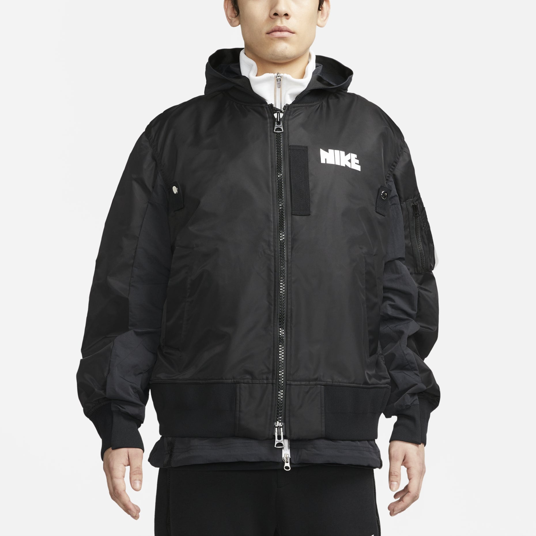 Nike x Sacai Crossover Double Layer Contrasting Colors Sports Hooded Jacket Asia Edition Black CZ469 - 4