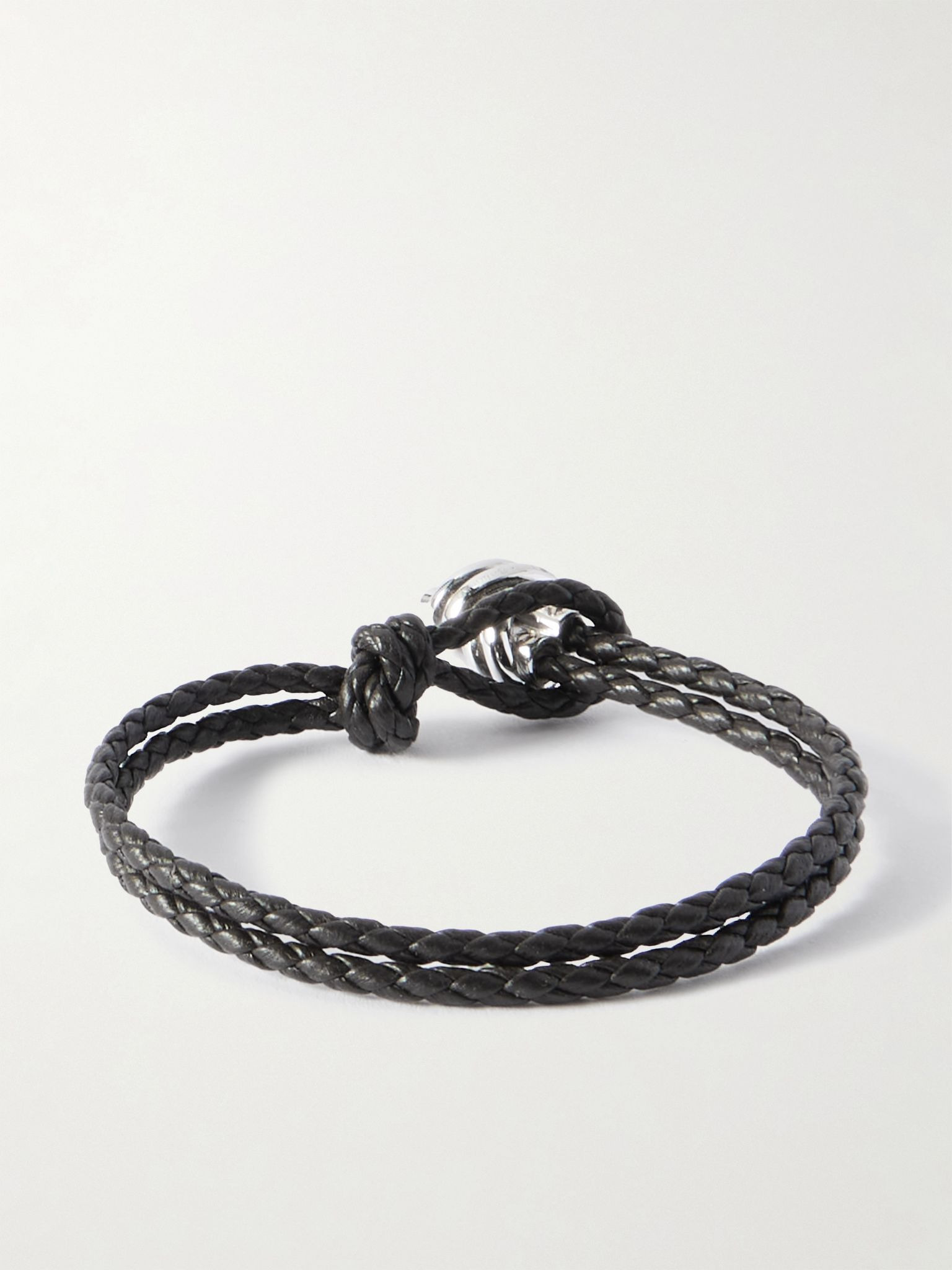 Silver and intrecciato leather bracelet Brown - 3