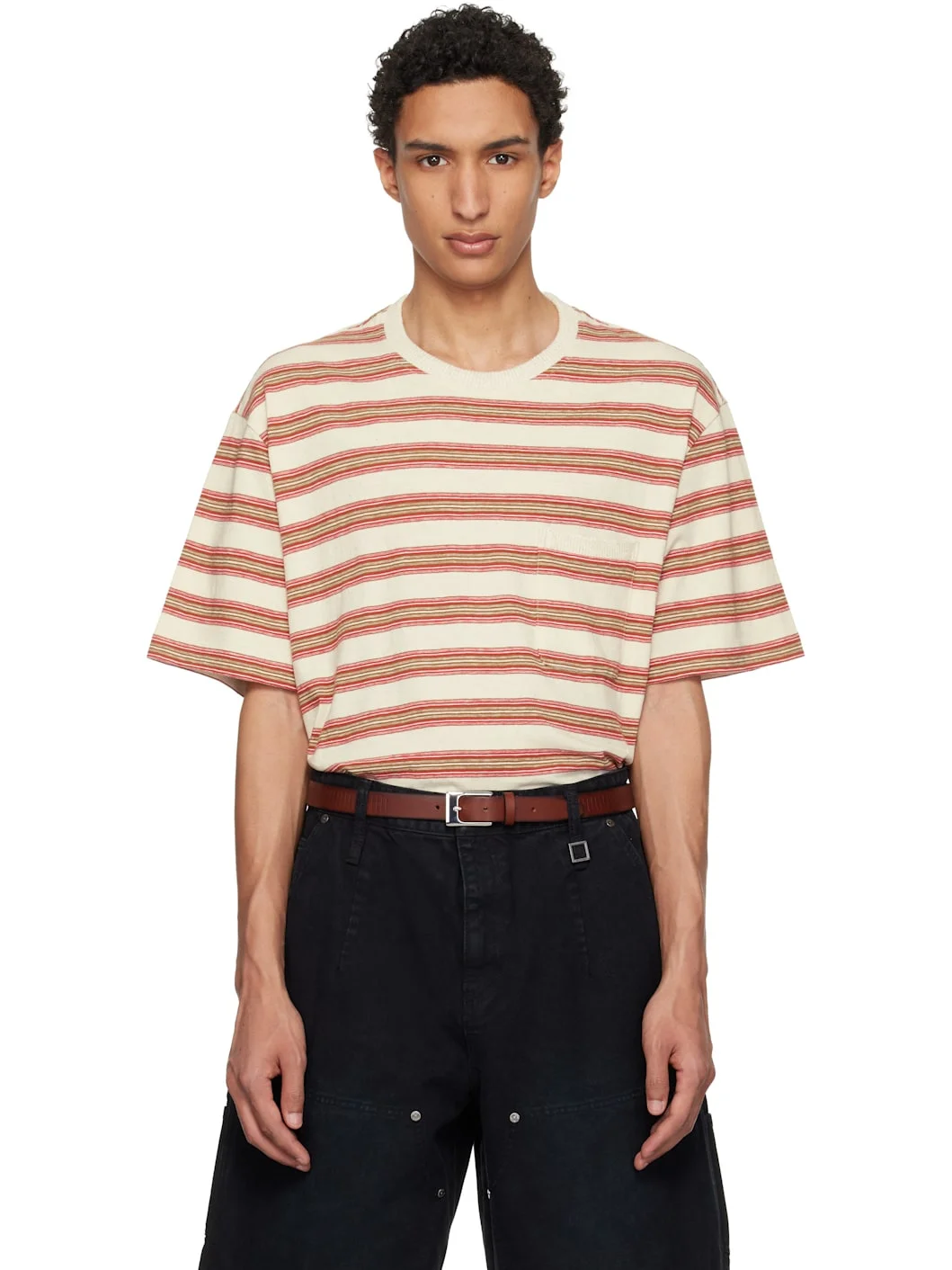 Beige & Red Stripe T-shirt - 1