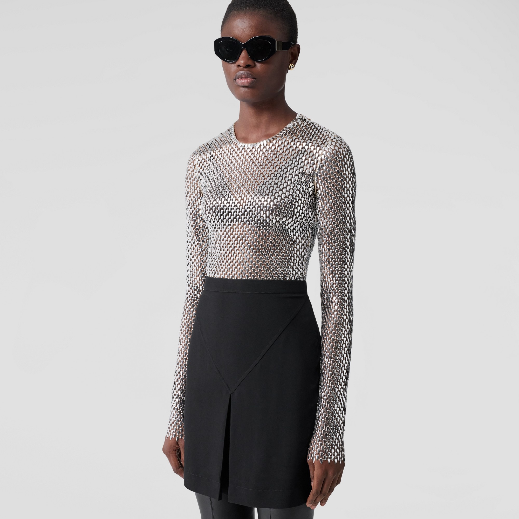 Metallic Paillette-embellished Mesh Top - 2