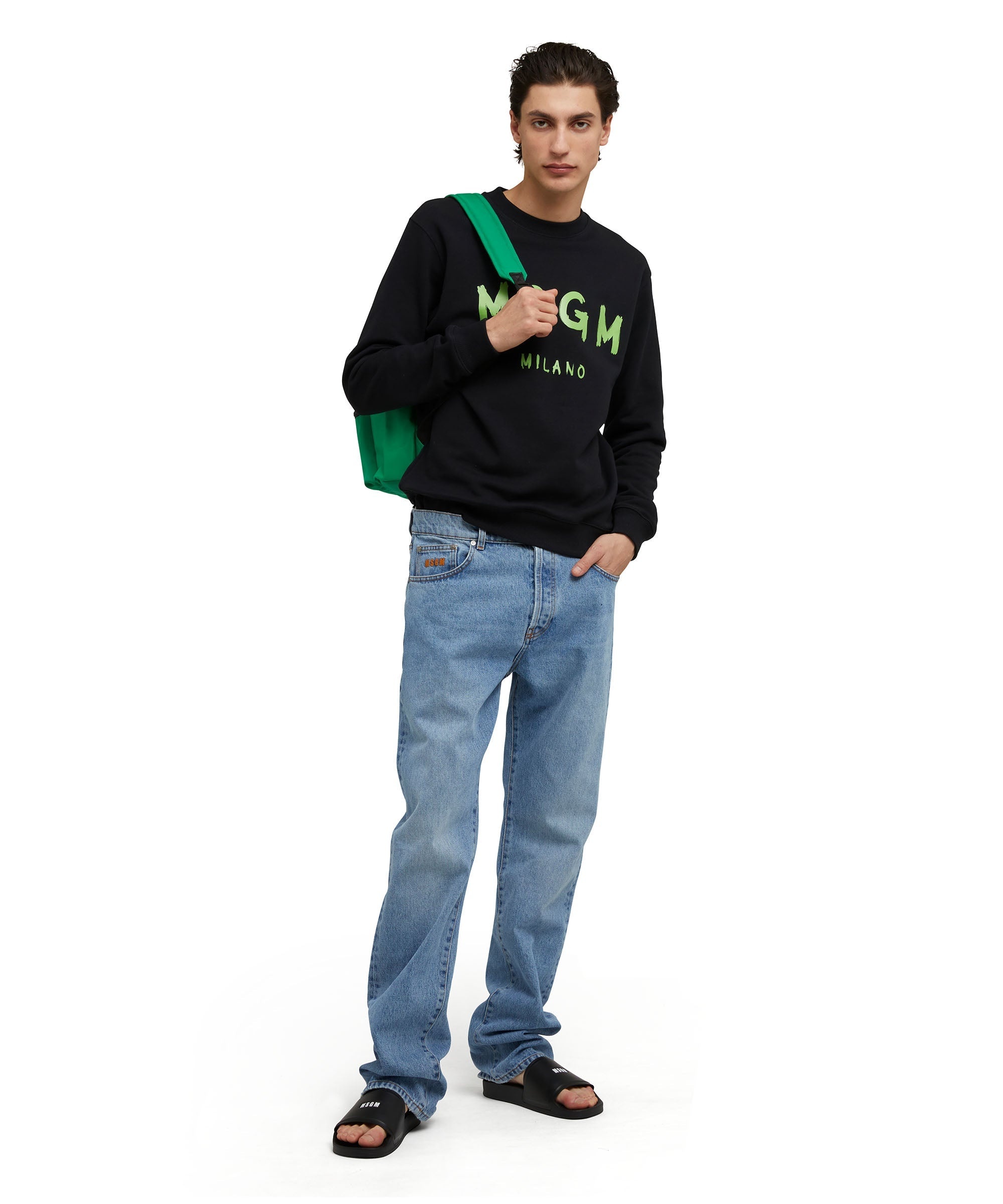 Solid color cotton crewneck sweatshirt with brushed MSGM logo - 5