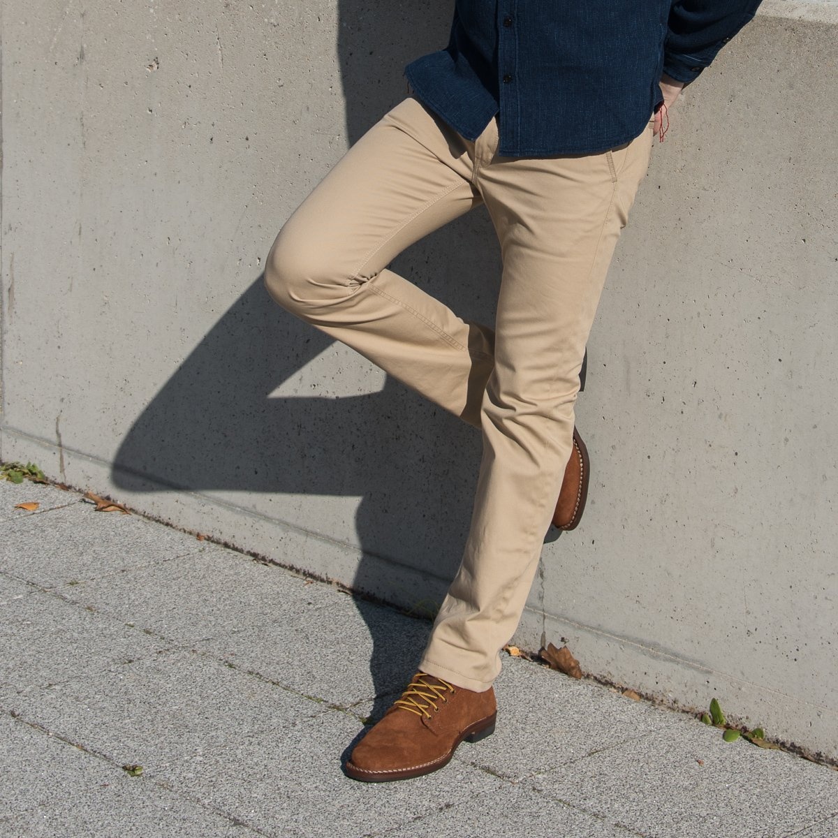 IH-721-KHA 9oz Mercerised Selvedge Cotton Slim Tapered Chinos - Khaki - 4