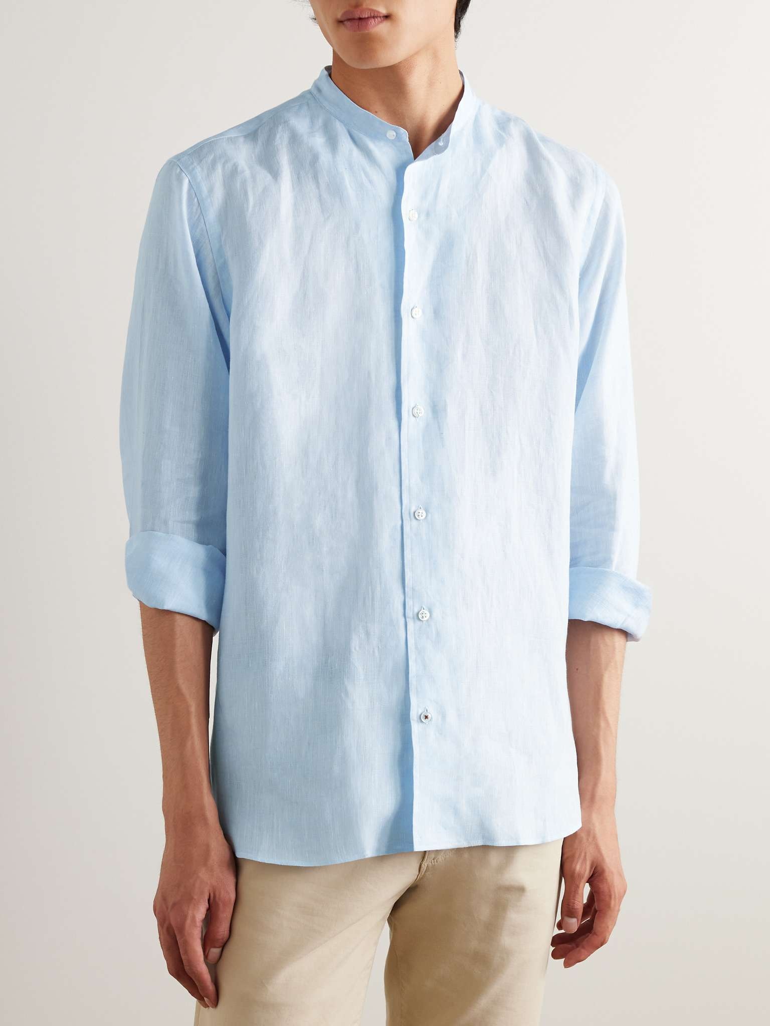 Arizona Grandad-Collar Linen Shirt - 3