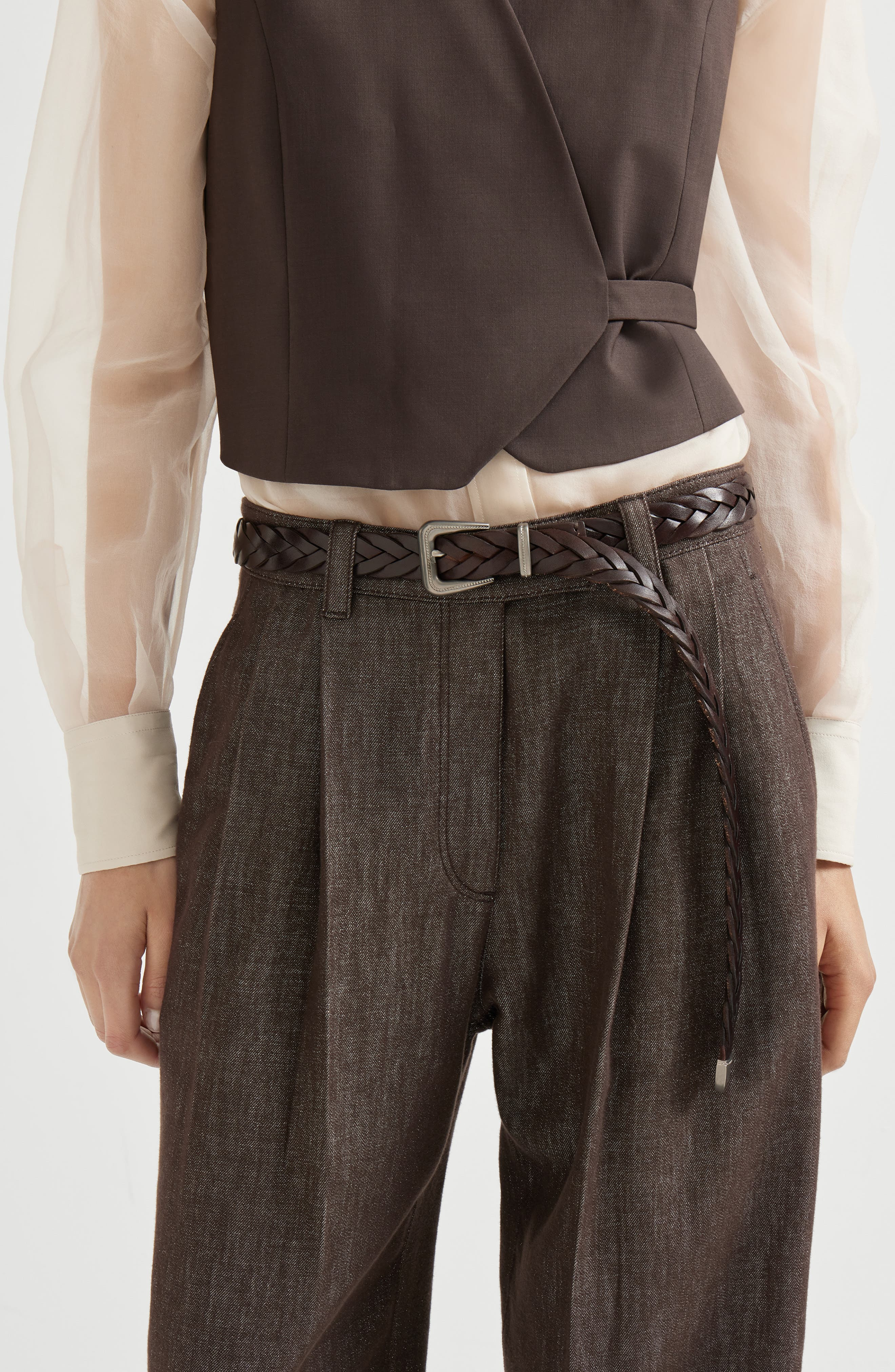 Brunello Cucinelli Braided belt in Rust Brown at Nordstrom - 4