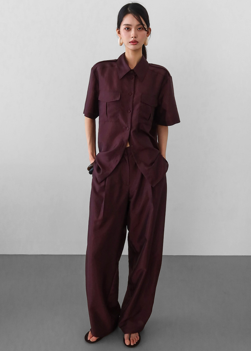Aduna Satin Pleated Trousers - Burgundy 6
