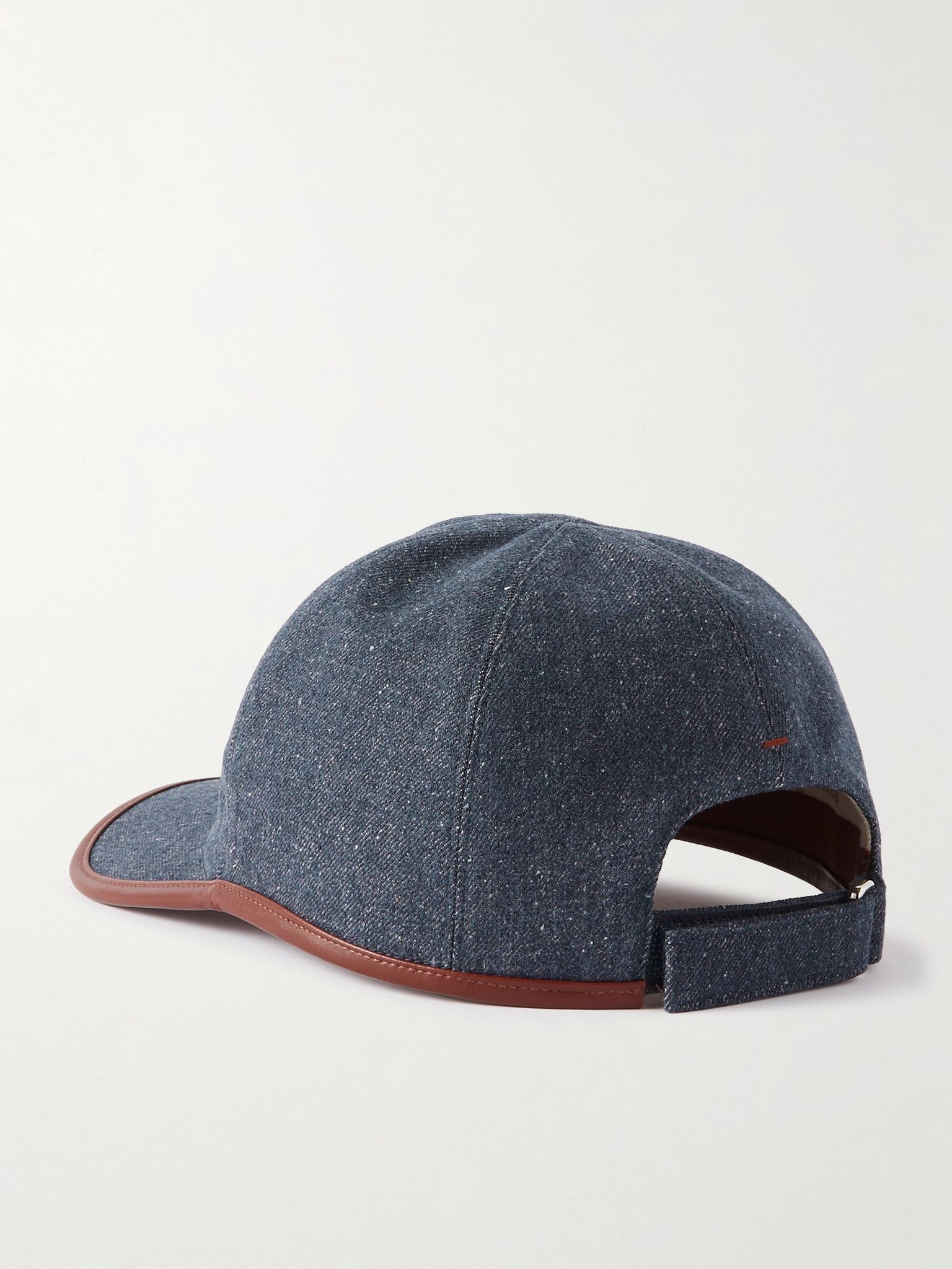 Leather-Trimmed Logo-Embroidered Denim Baseball Cap Blue - 3