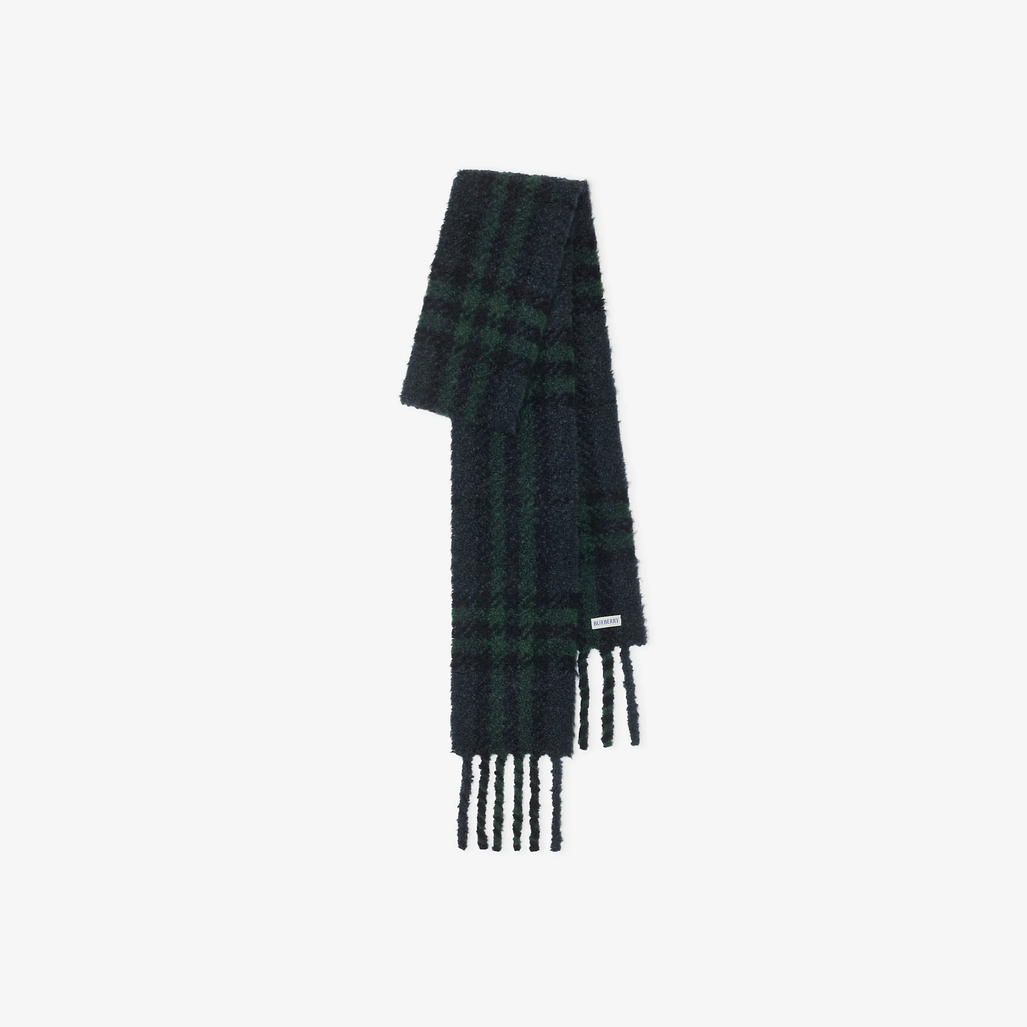 Narrow Check Alpaca Wool Blend Bouclé Scarf - 1