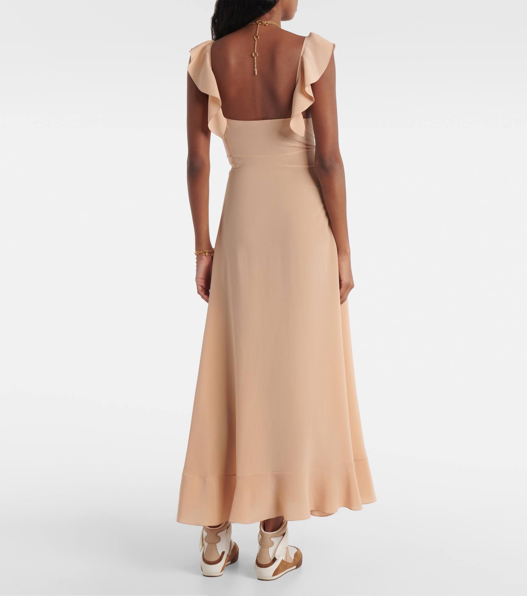 Ruffled silk crêpe de chine maxi dress - 3