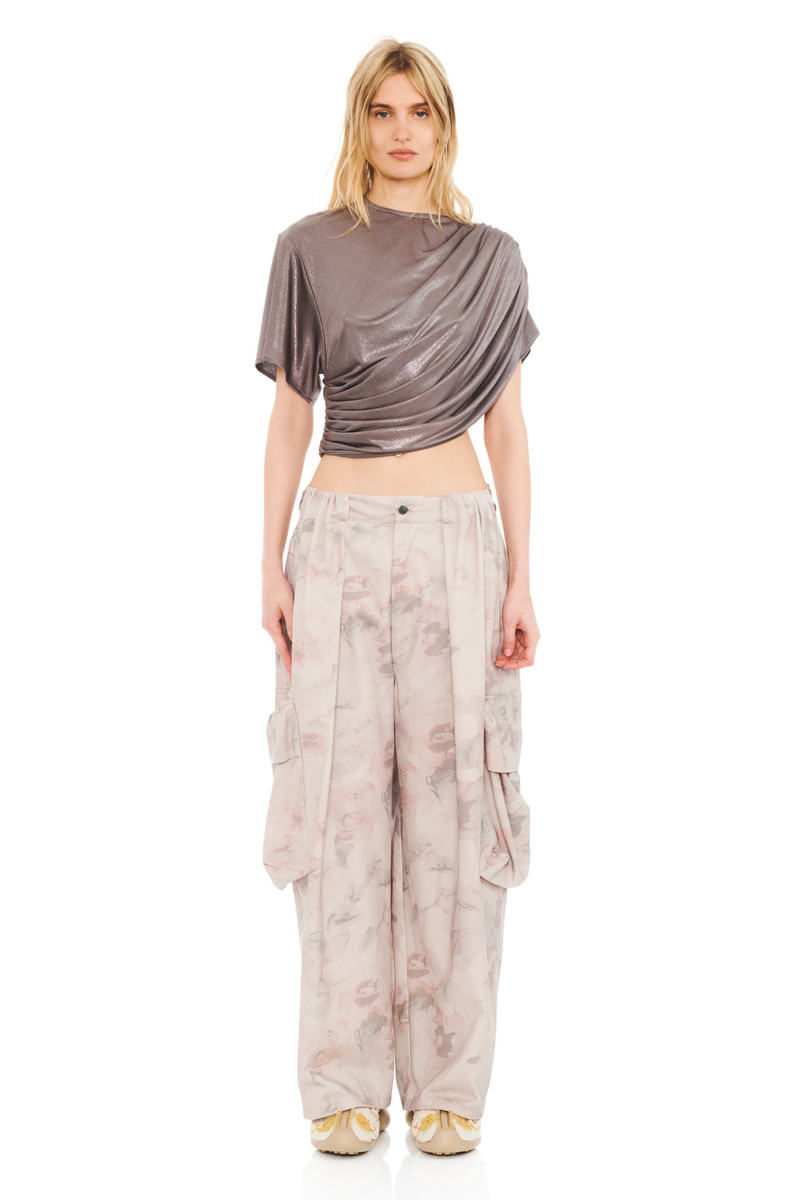 Collina Strada WASHED BEIGE WATERCOLOR ROSES PLEATED CARGO PANT outlook