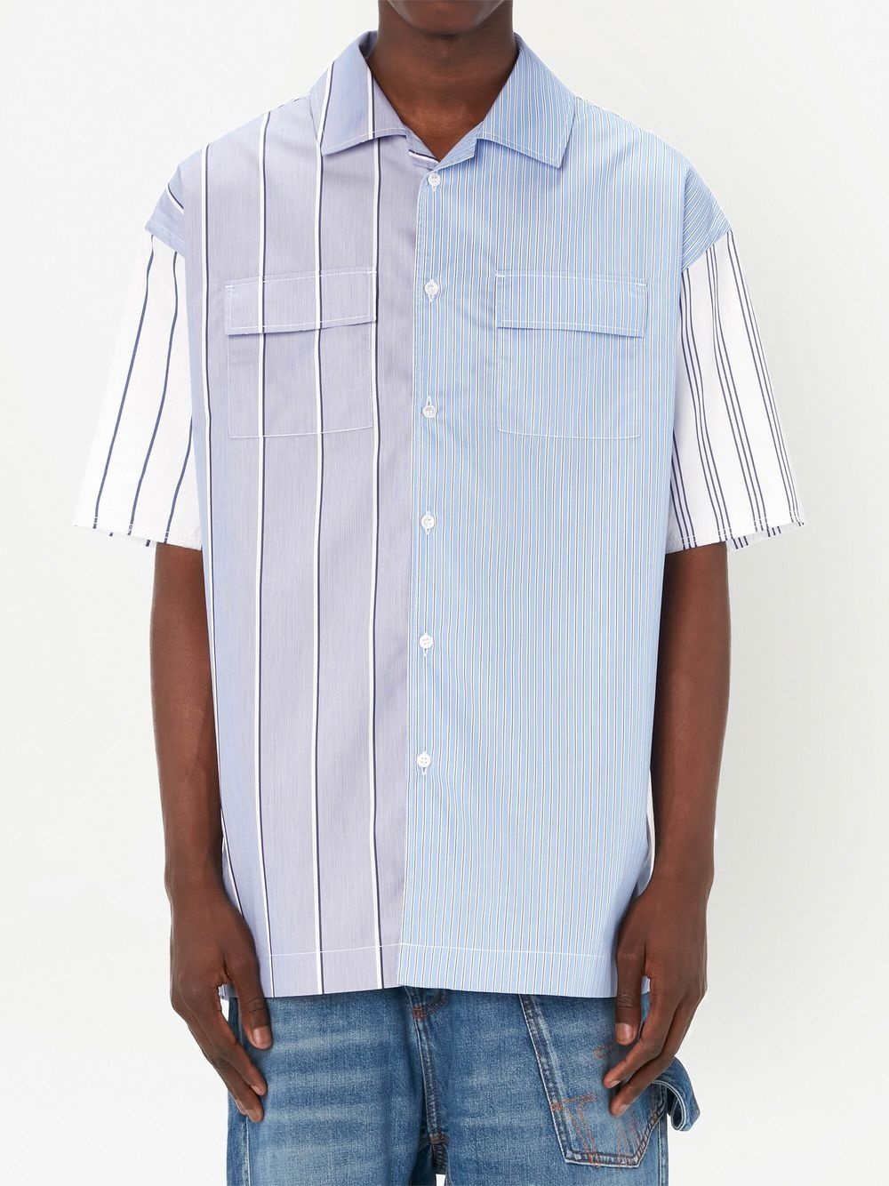 panelled stripe-print shirt - 3
