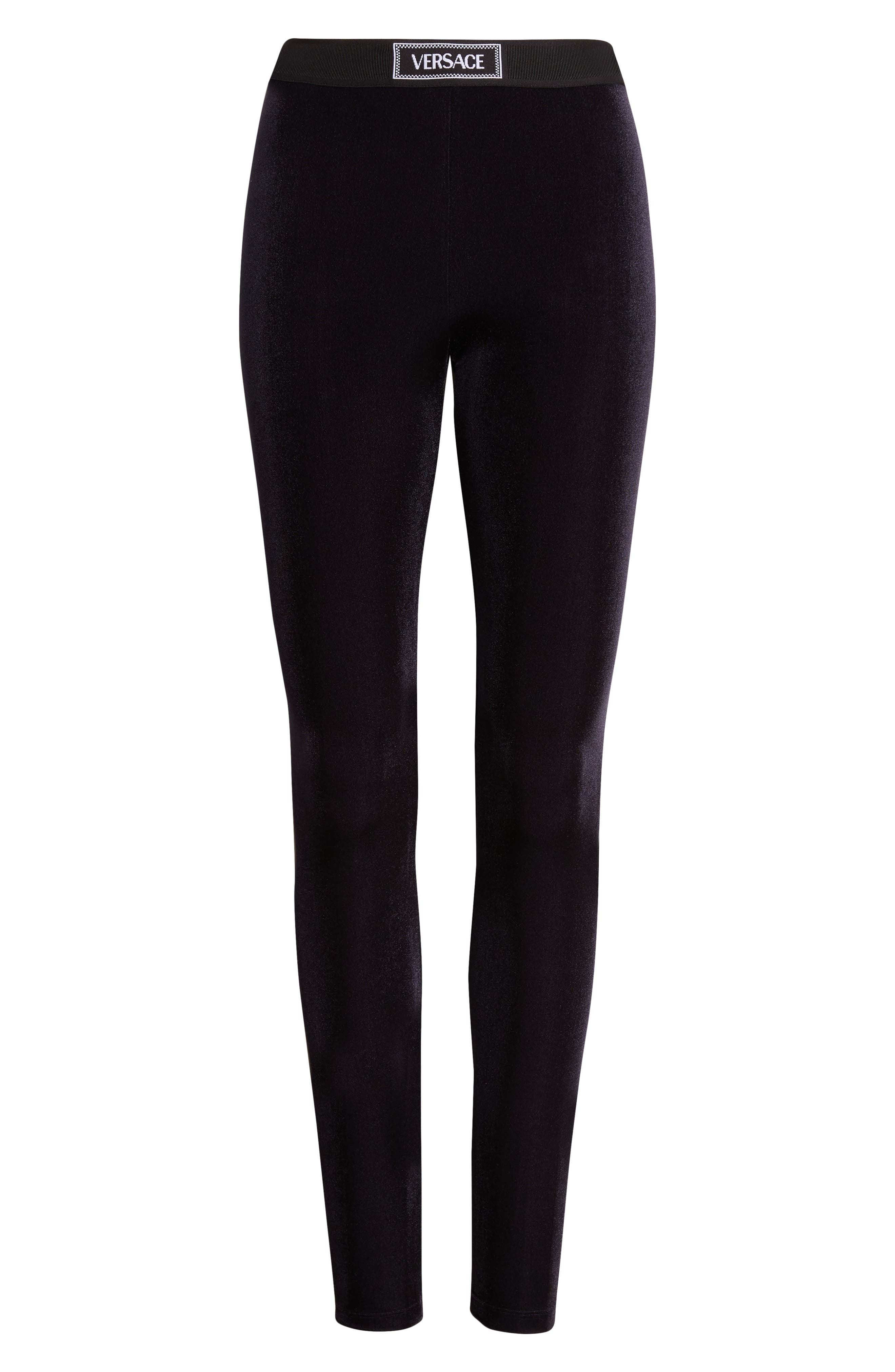 Versace Logo Velvet Leggings in Black at Nordstrom - 6