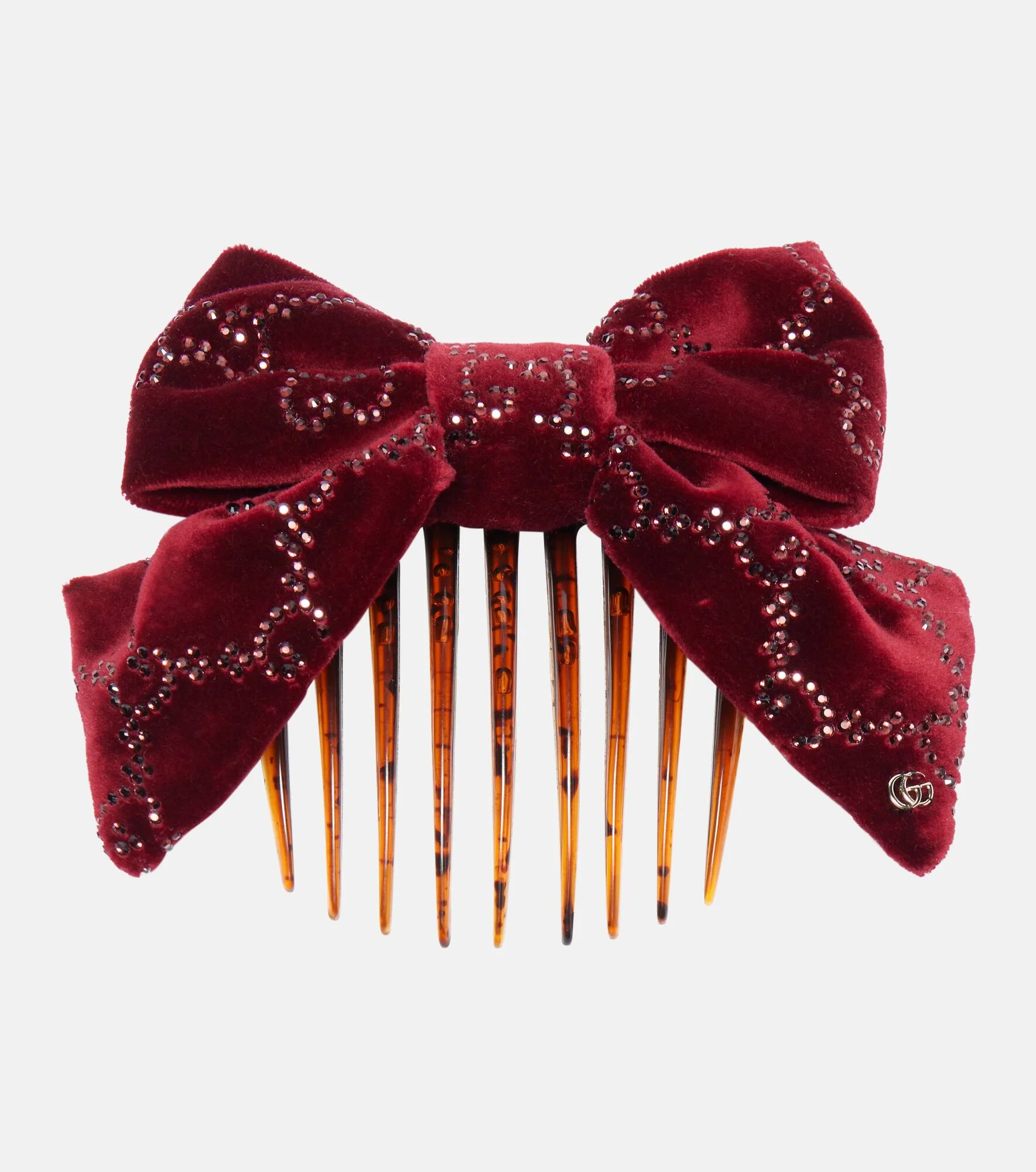 GG embellished cotton velvet hair comb - 1