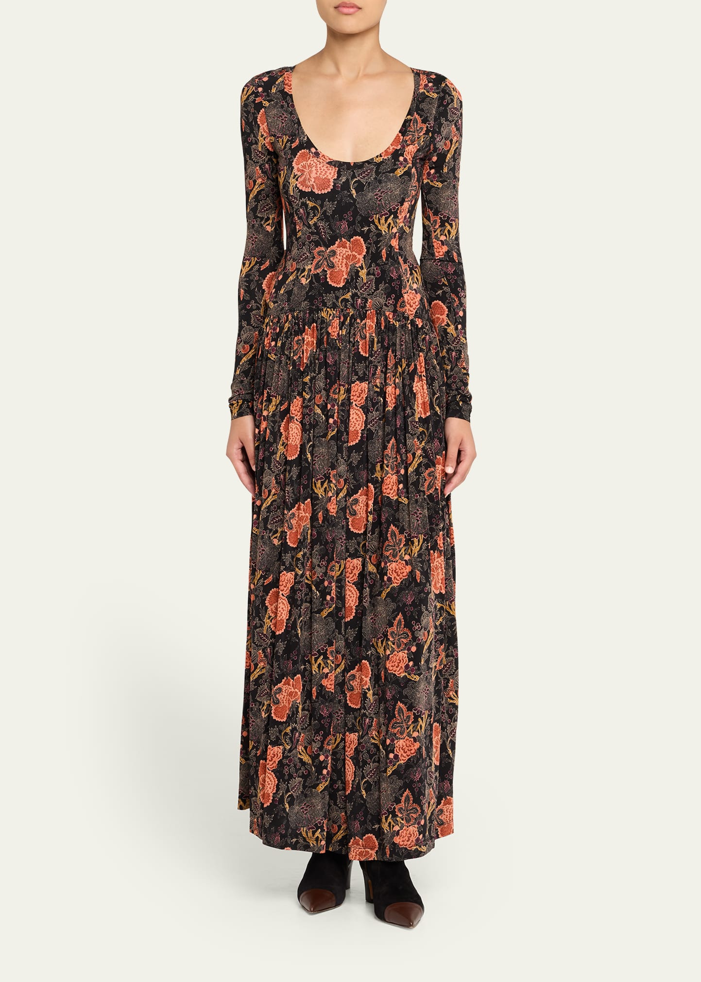 Amal Printed Long-Sleeve Jersey Maxi Dress - 2
