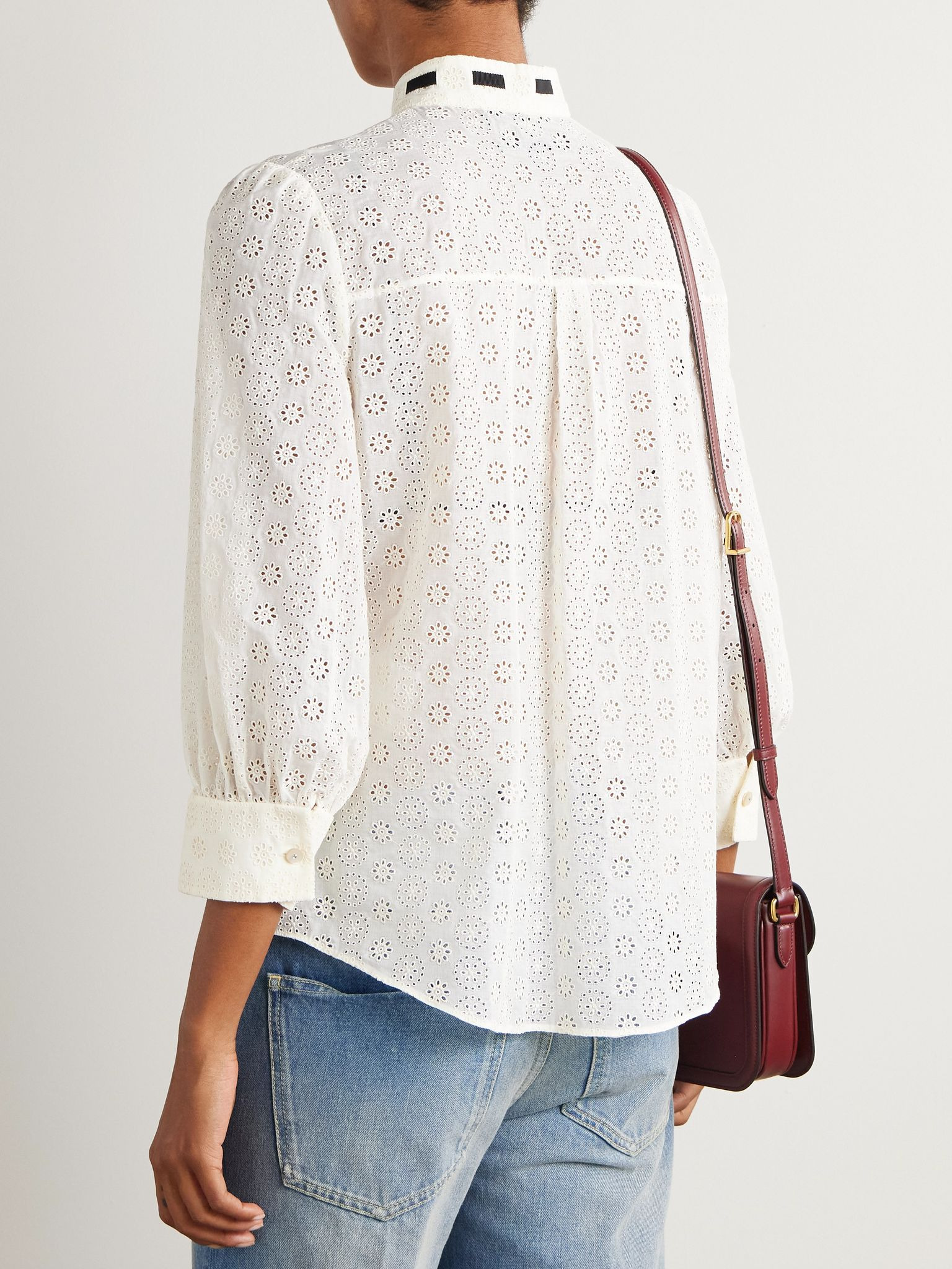 Bow-detailed broderie anglaise cotton blouse Ivory - 3
