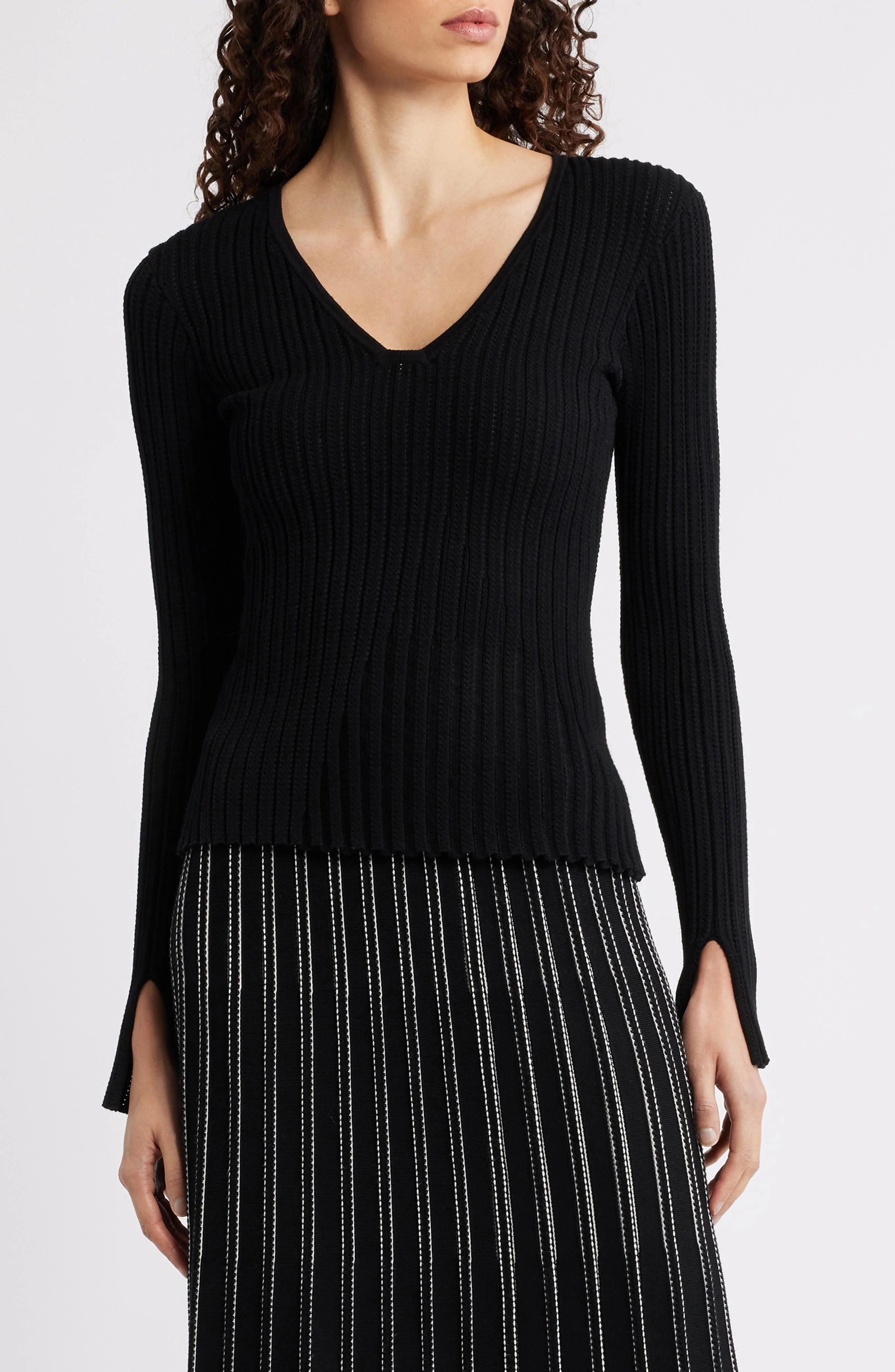BOSS Ferunia Rib Knit Top in Monochrome Rib at Nordstrom - 1