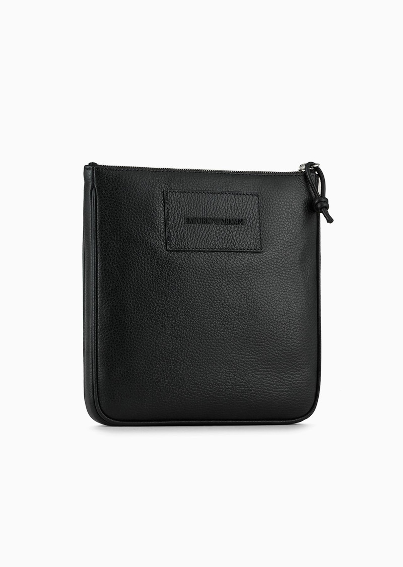 EMPORIO ARMANI Flat, tumbled leather shoulder bag outlook