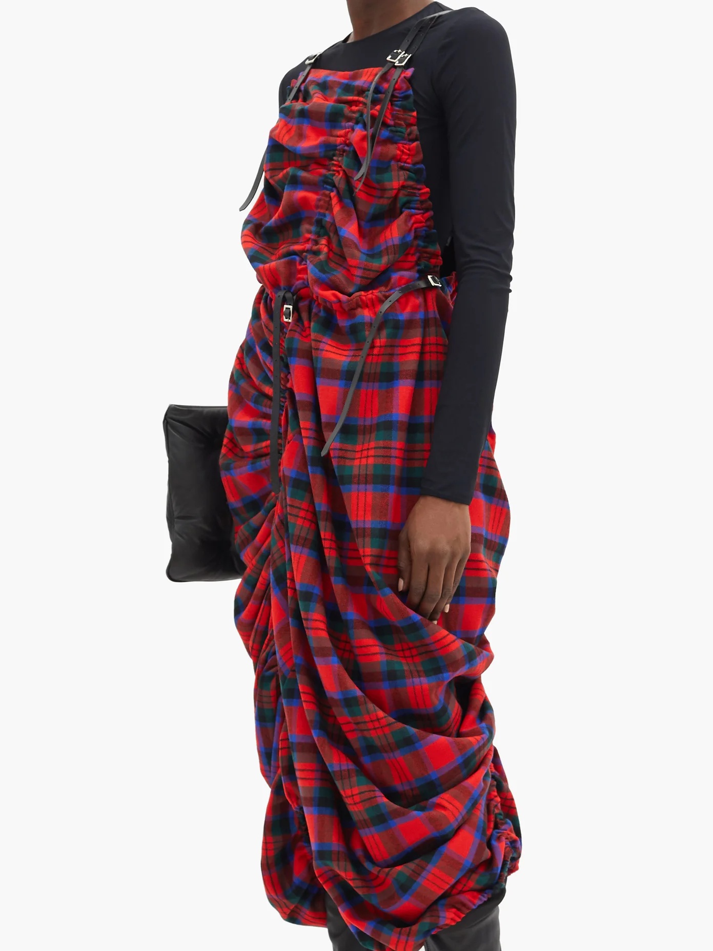 Ruched asymmetrical tartan wool-blend dress - 6