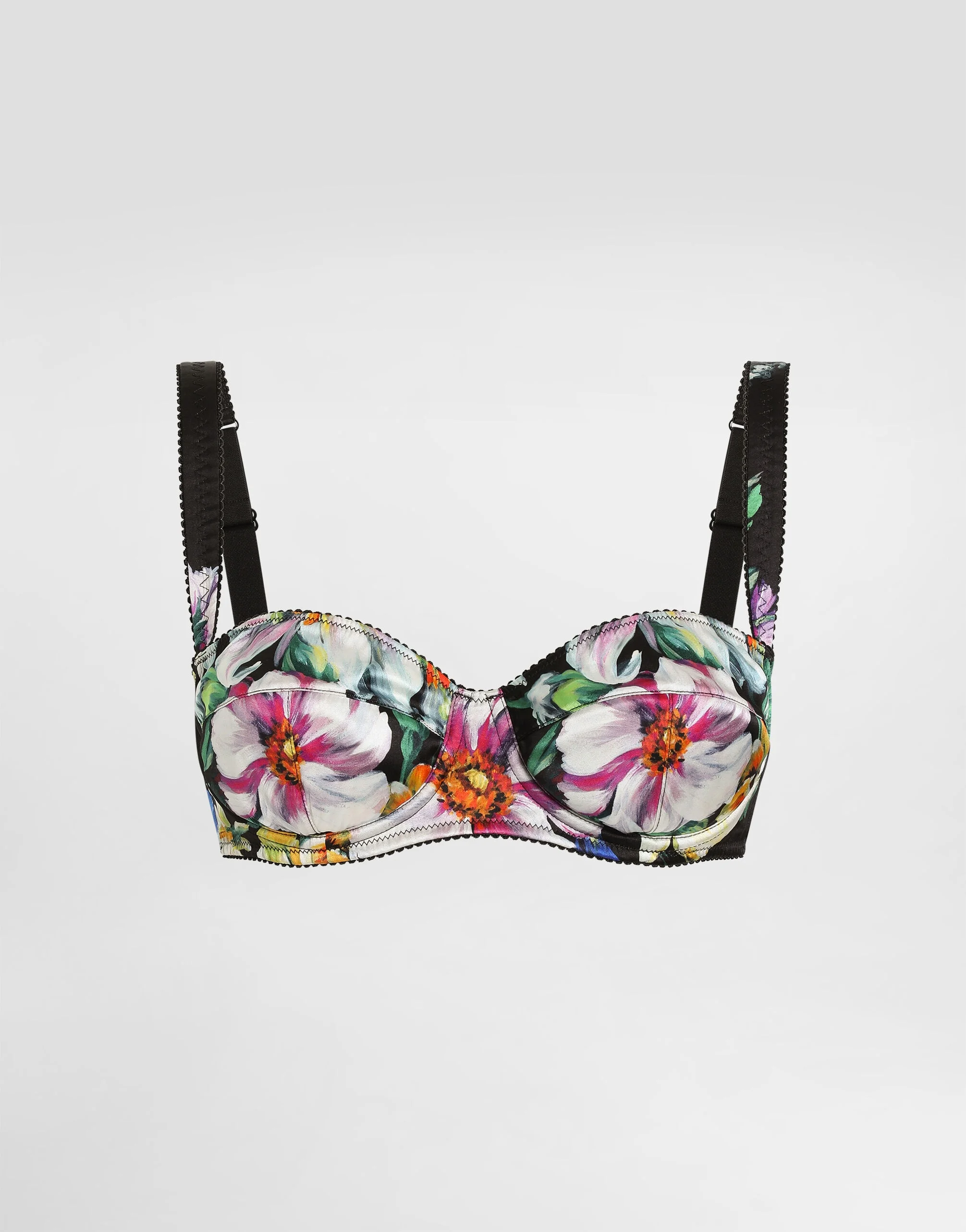 Satin balconette bra with floral print - 1