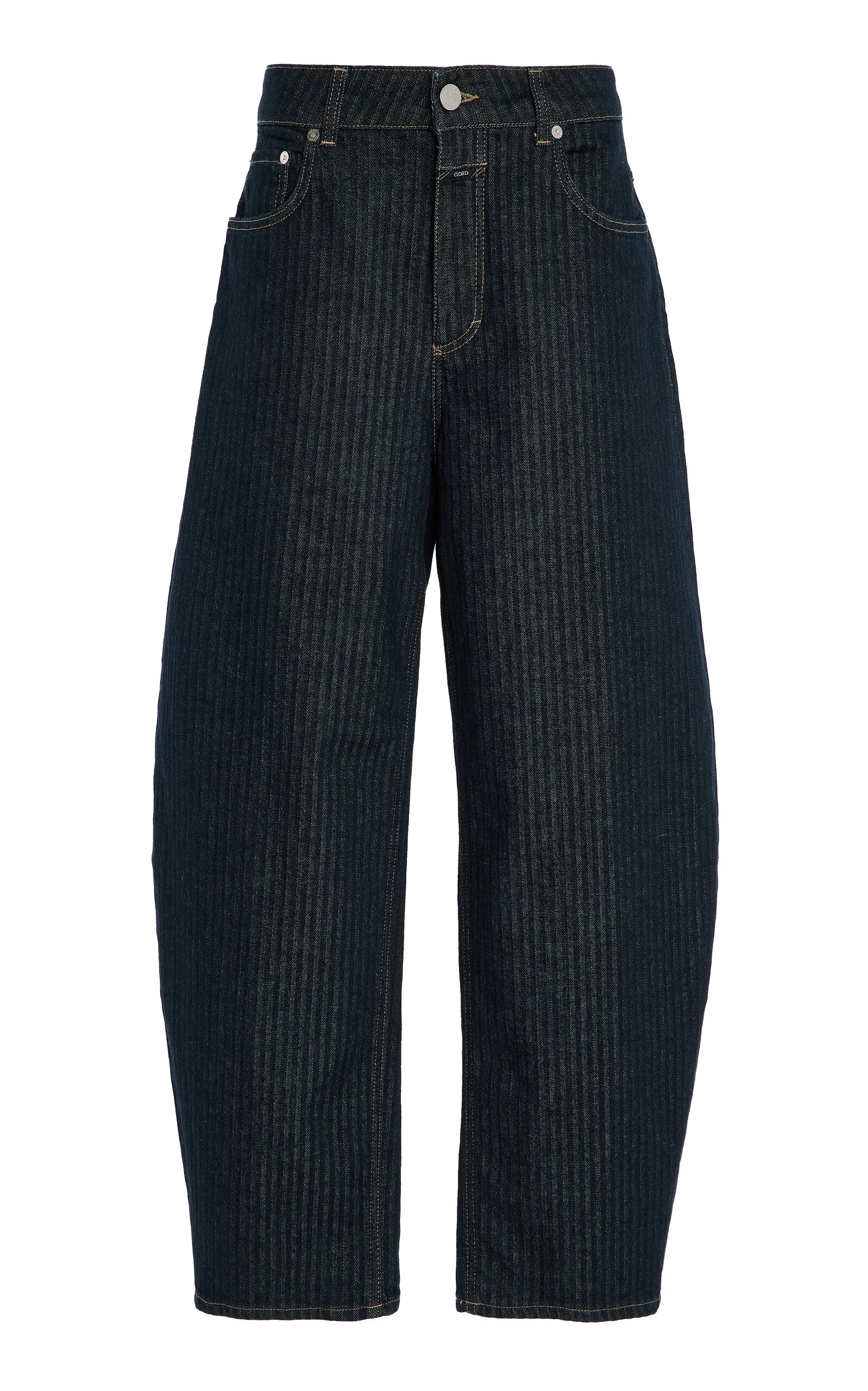 Jazzie Herringbone Stretch Mid-Rise Barrel Jeans dark wash - 1