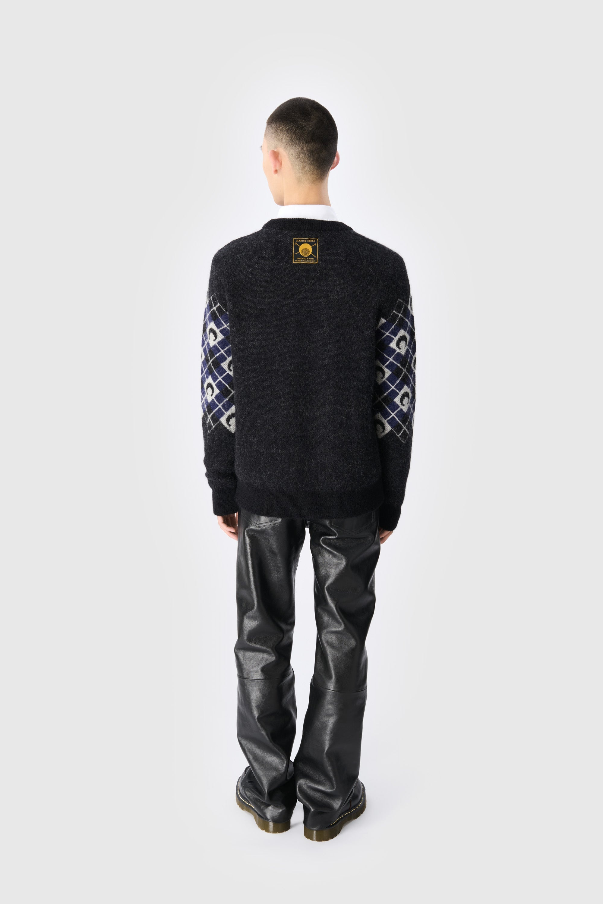 Moon Argyle Knit Crewneck Sweater - 3