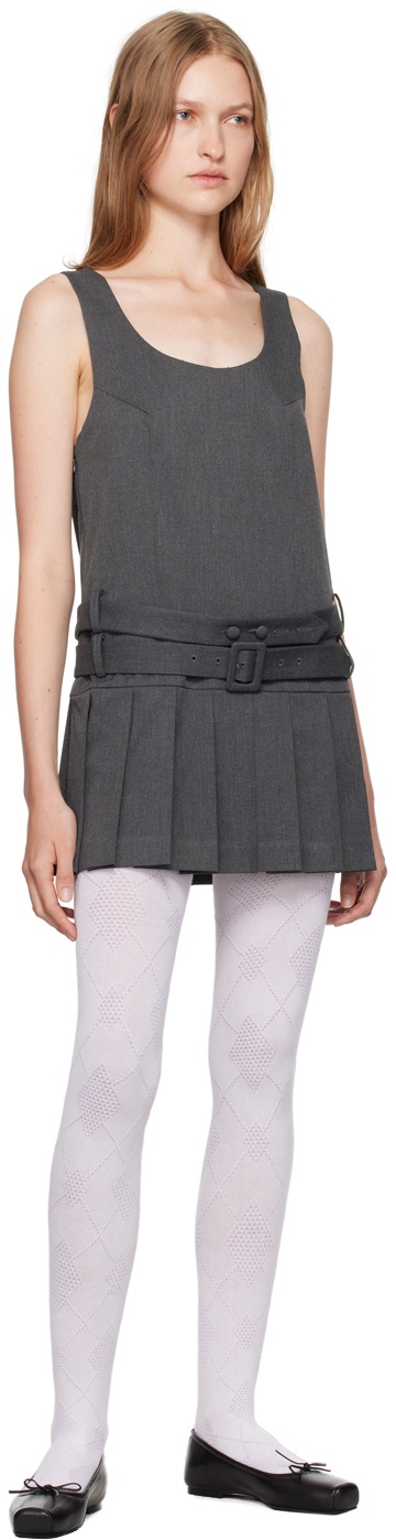【OPEN YY】24FW BELTED PLEATED MINI DRESS OPEN YY Gray Belted Pleated Minidress | REVERSIBLE