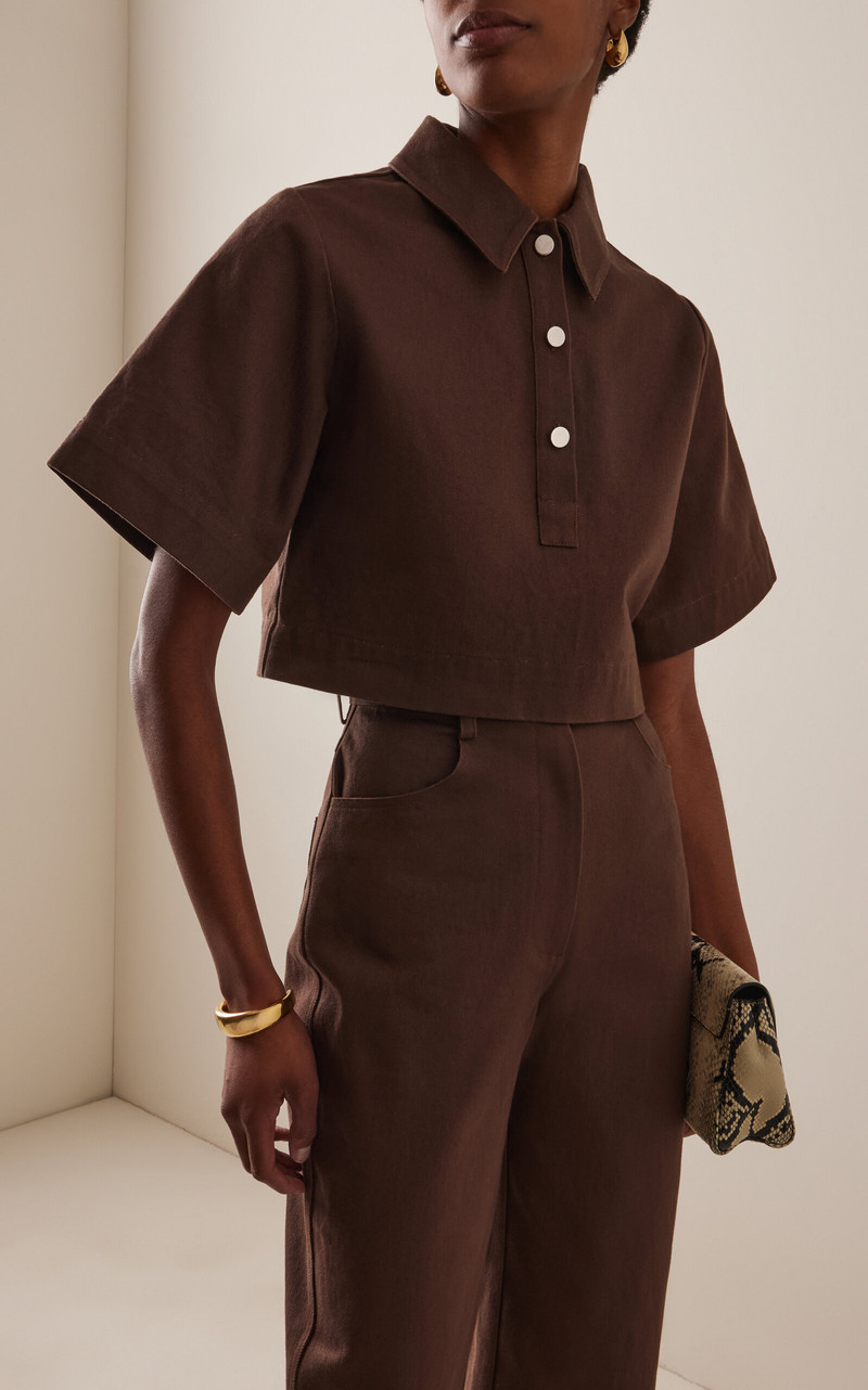 MATTHEW BRUCH Denim Popover Top brown outlook