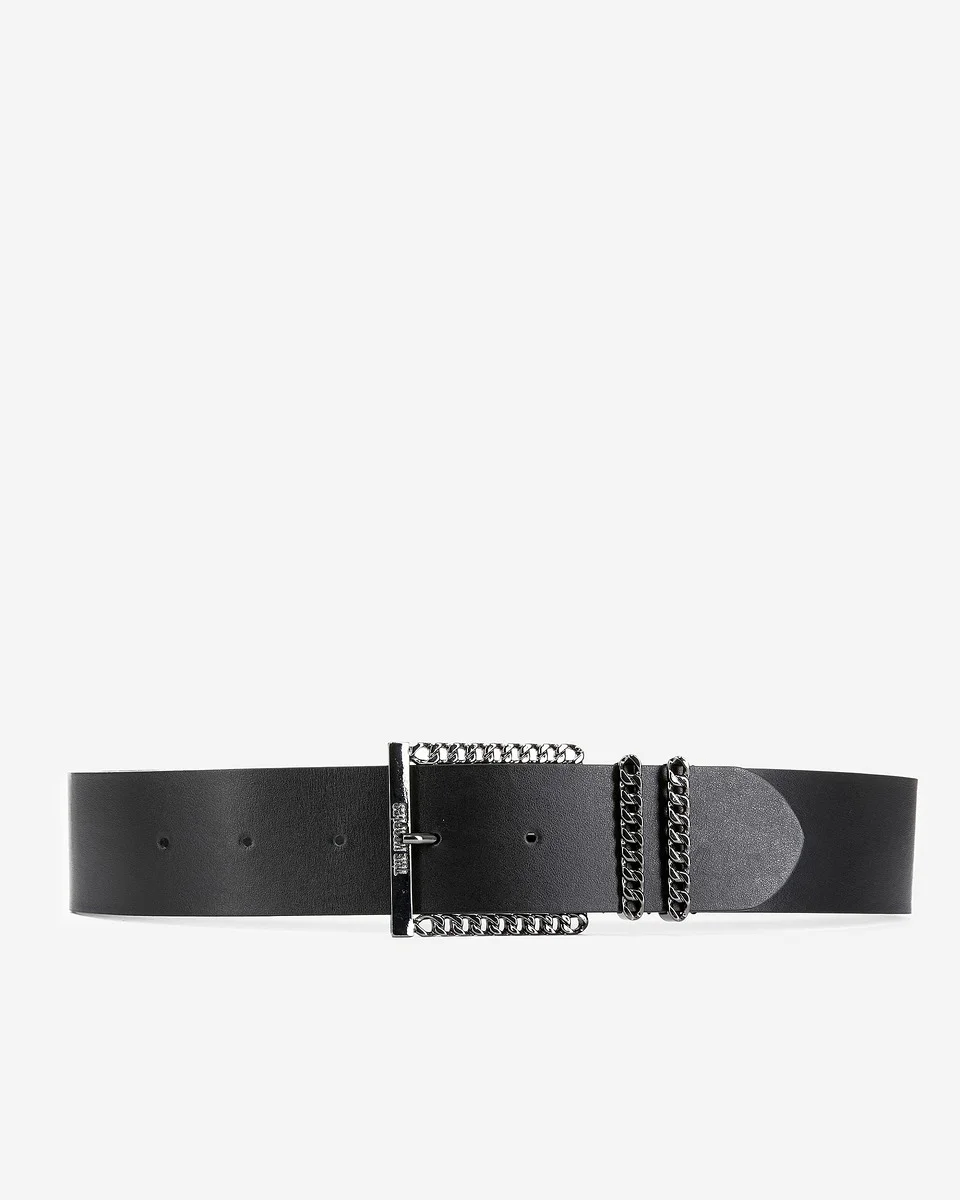 LEATHER BELT WITH BLACK CHAIN BUCKLE - 1