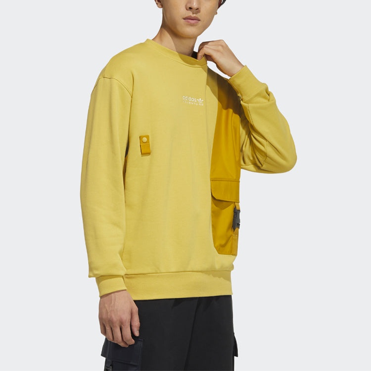 Men's adidas originals Contrasting Colors Big Pocket Splicing Knit Sports Round Neck Pullover Yellow - 4