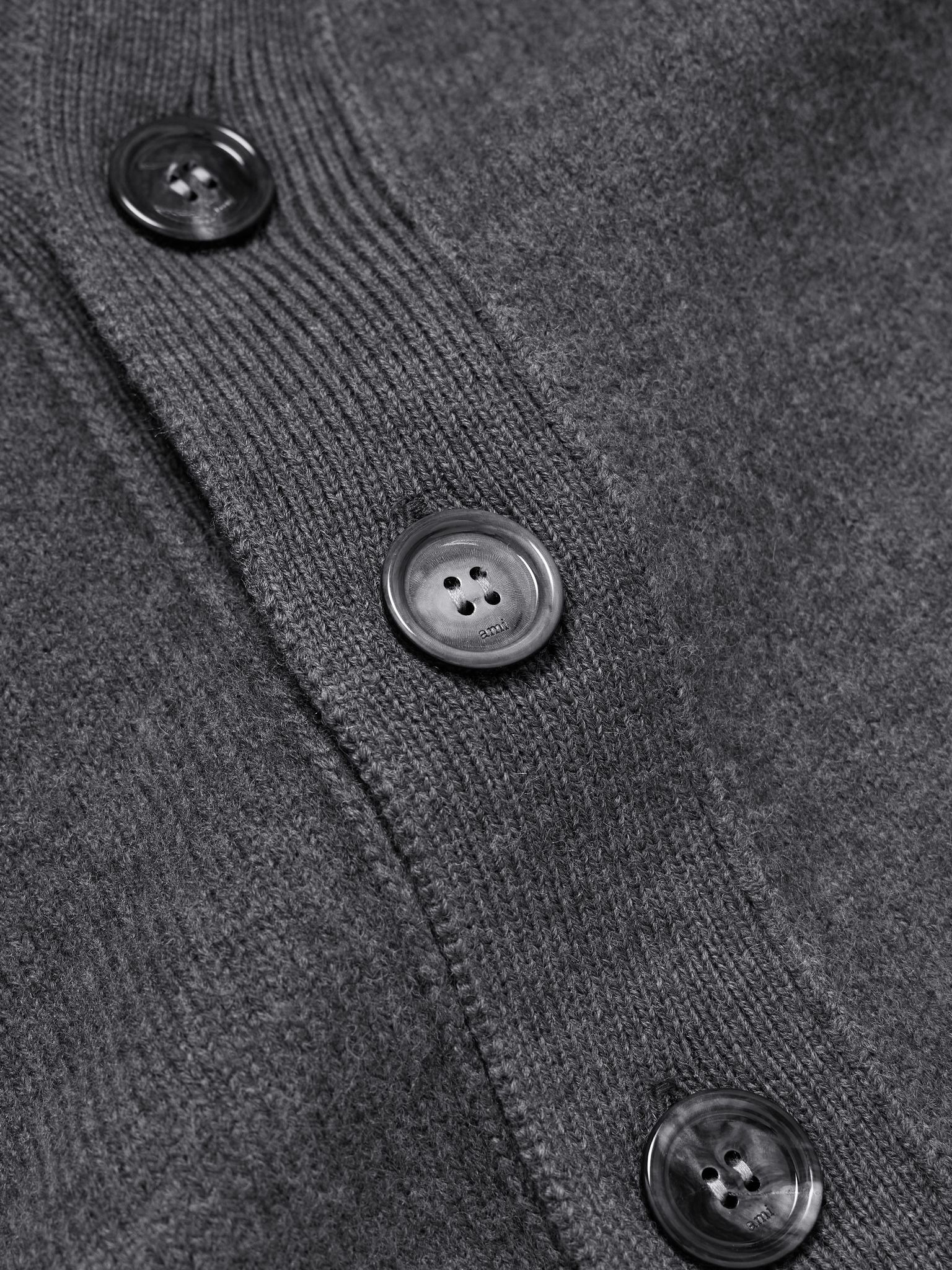 Logo-Intarsia Virgin Wool Cardigan Gray - 4
