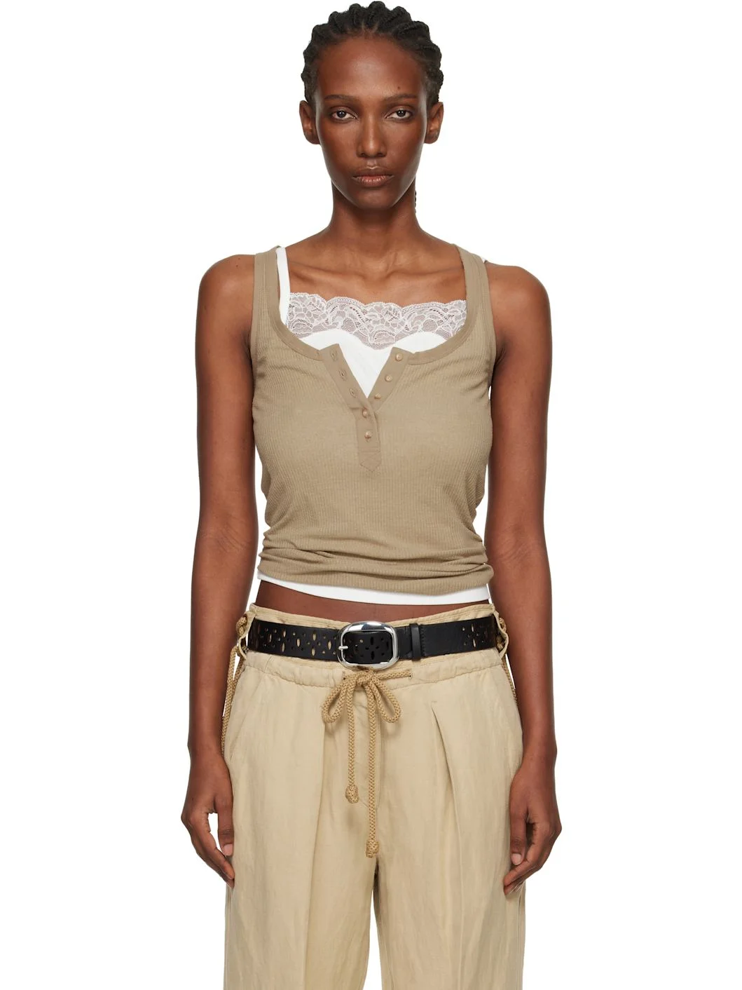 Taupe Helma Silk Tank Top - 1