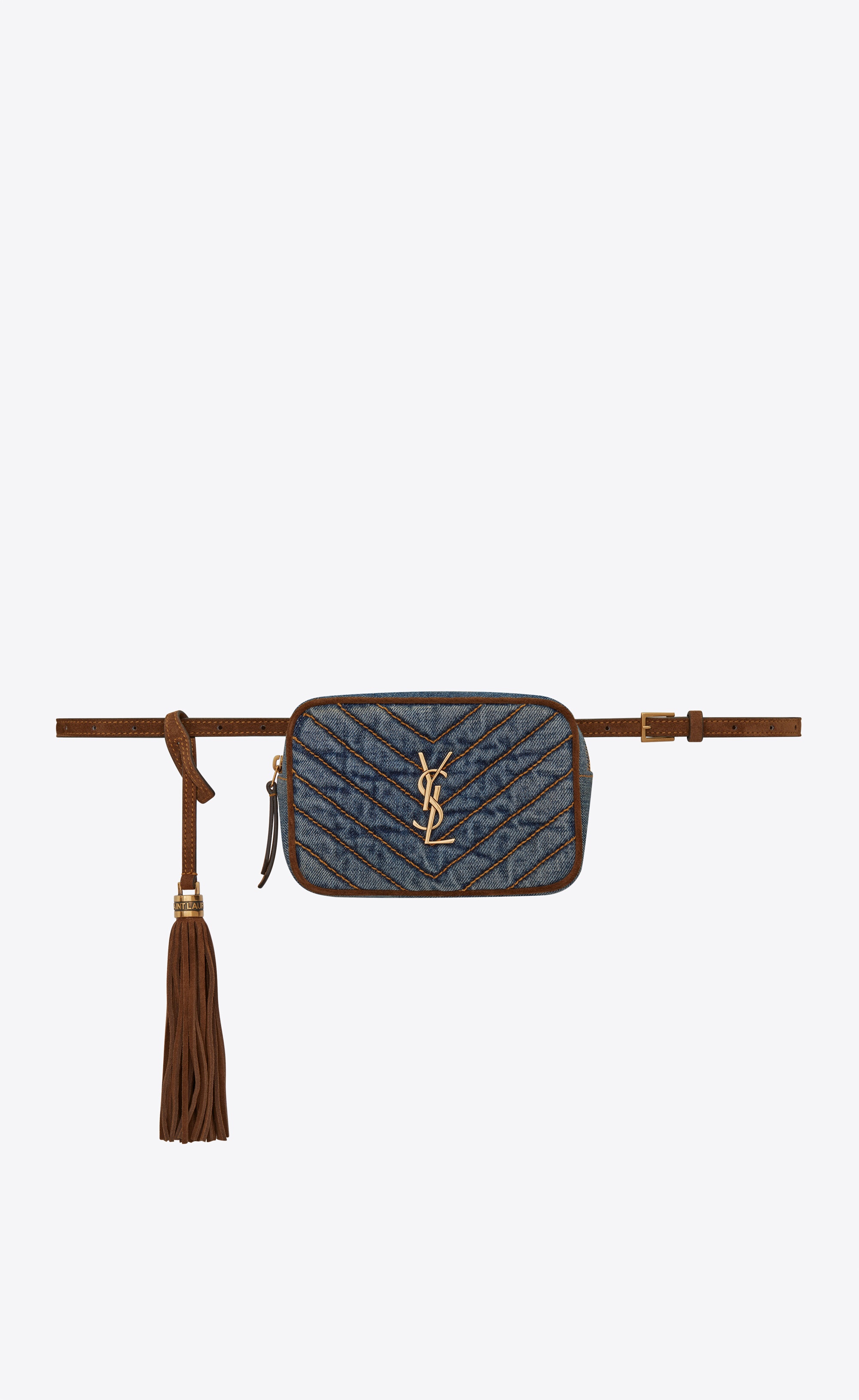 lou belt bag in washed denim and vintage suede - 1