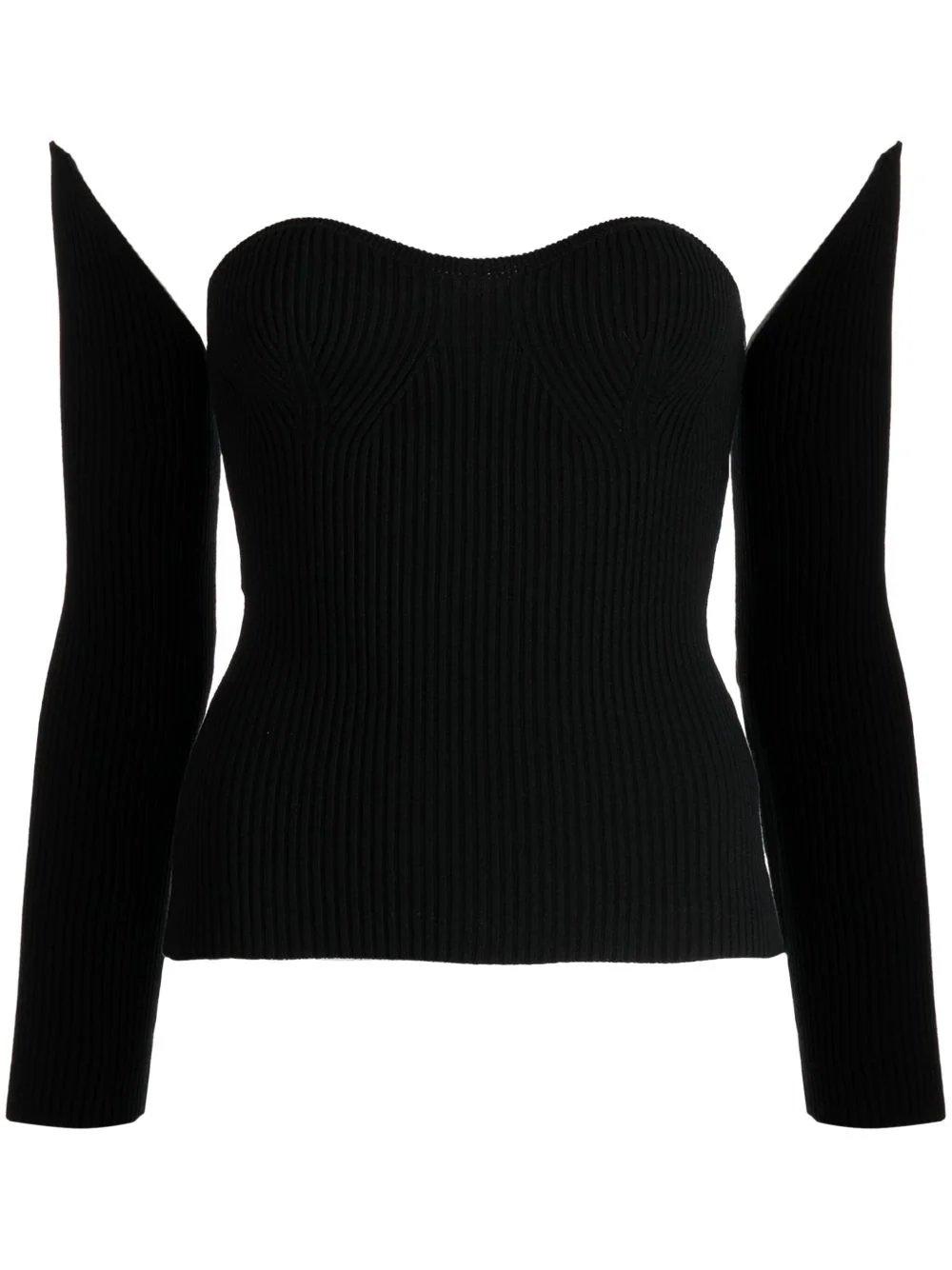 detachable-sleeve ribbed-knit top - 1
