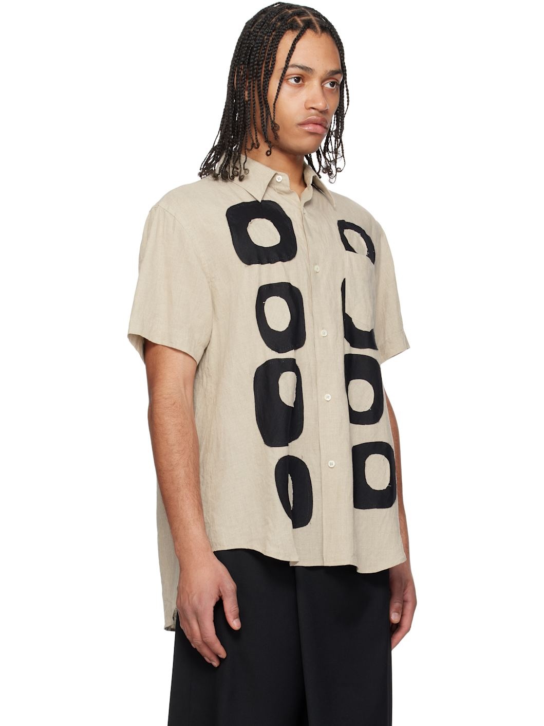 Beige Pattern Patchwork Linen Shirt - 2