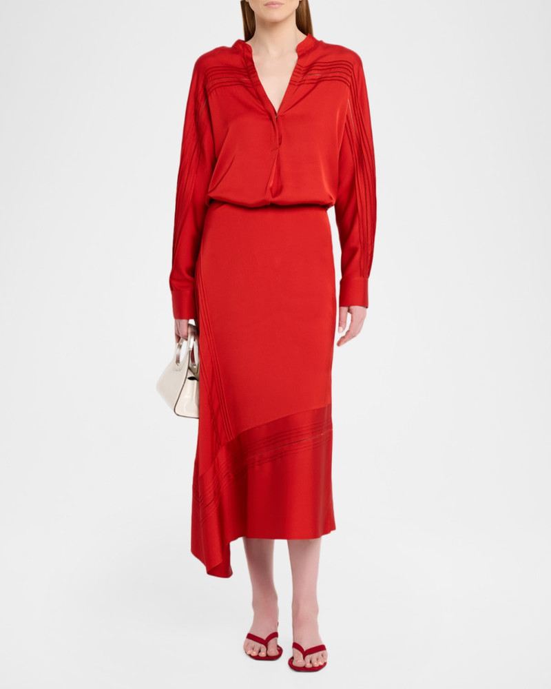 Vince Pintuck Long-Sleeve Satin Blouse outlook