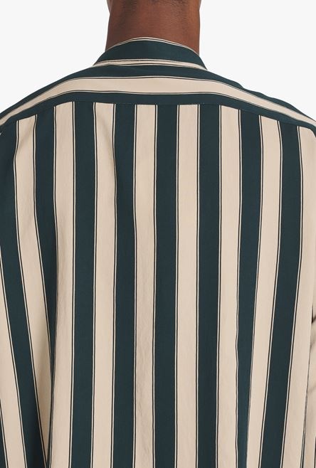 Sand-colored and dark green eco-designed striped shirt - 6