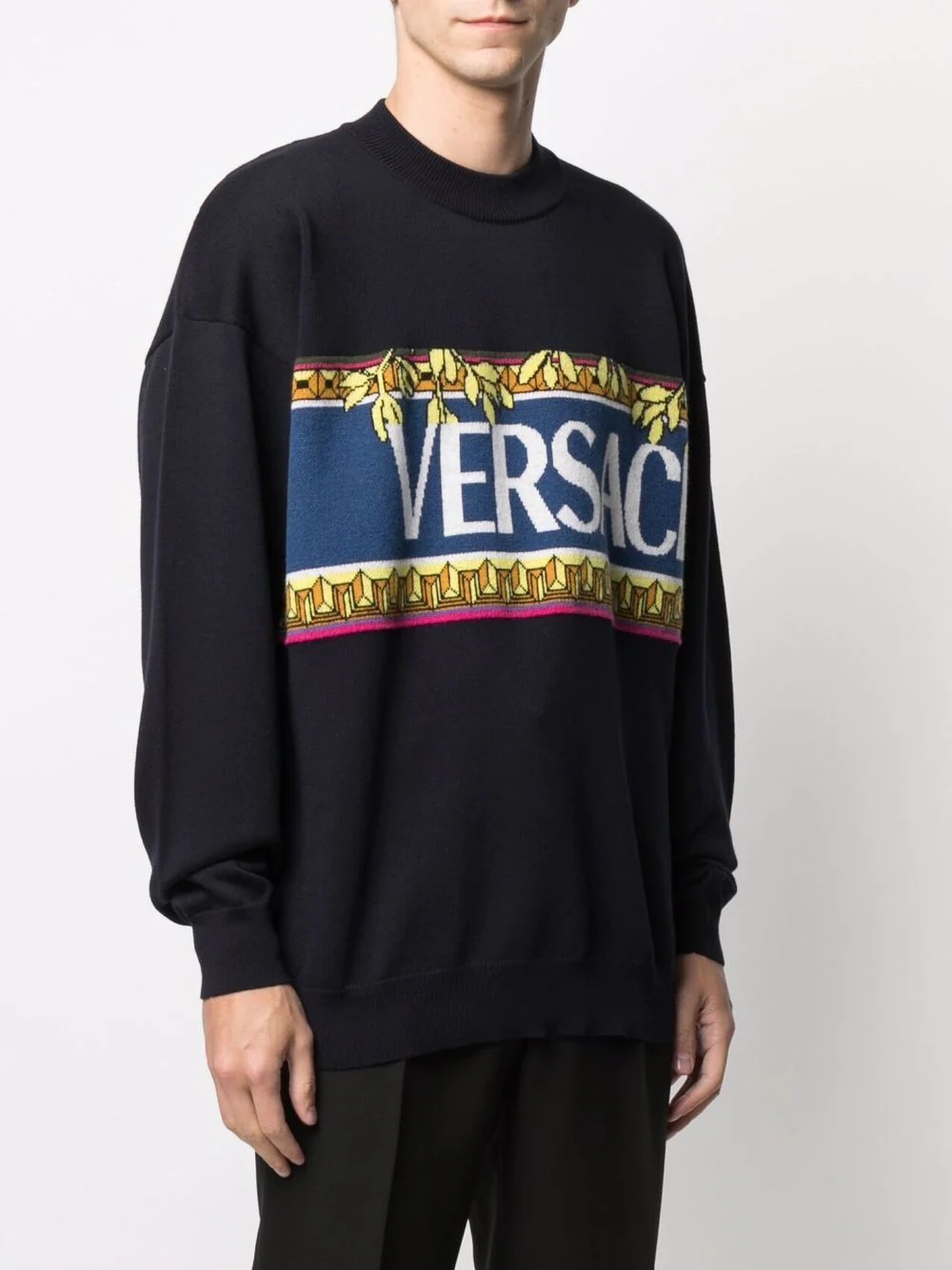 intarsia-logo crew-neck jumper - 3