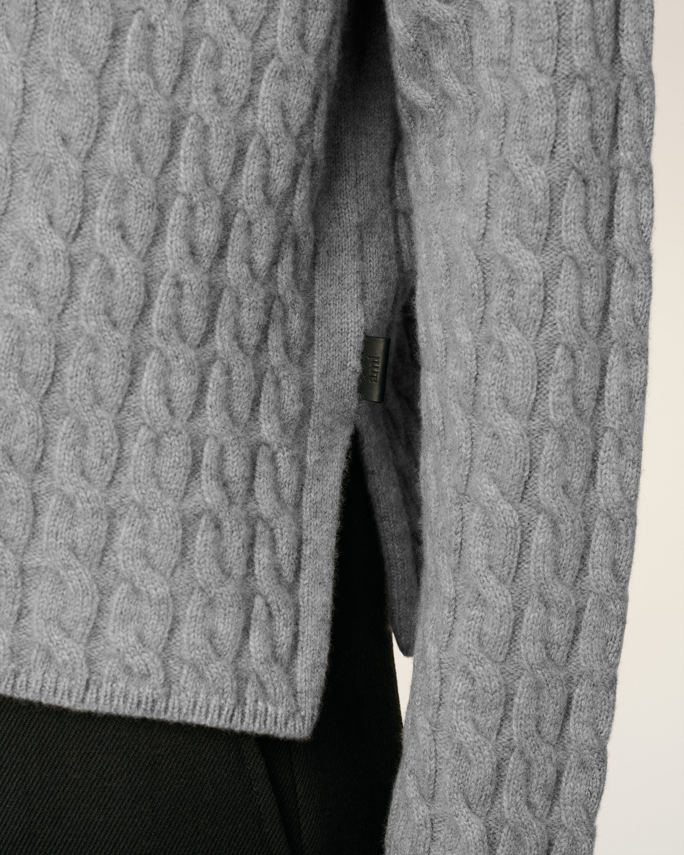 GREY WOOL CABLES KNIT POLO - 4