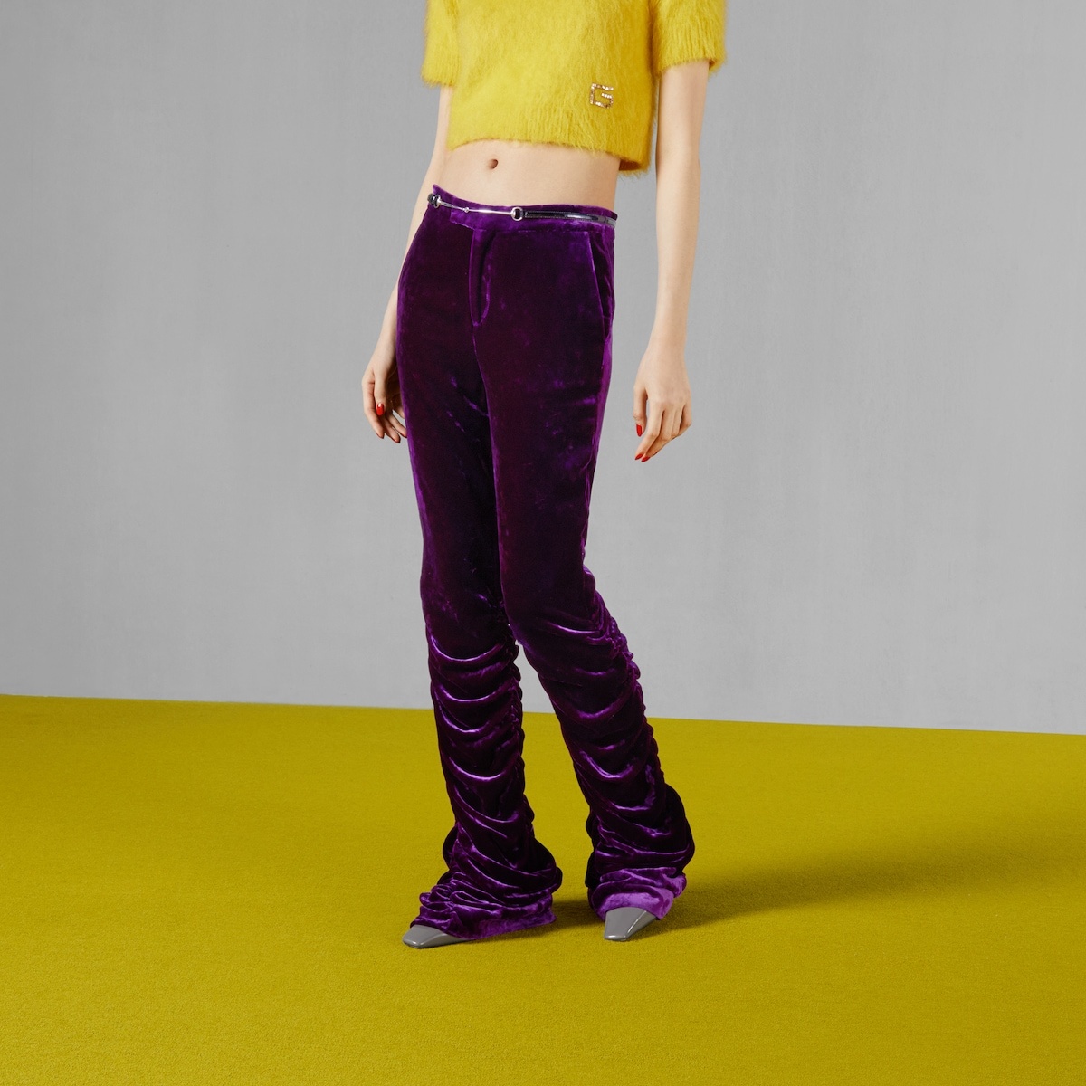 Velvet pant with Horsebit belt - 7